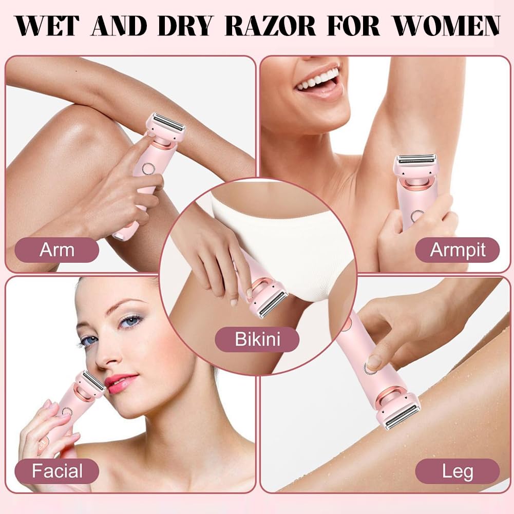 Vantique Electric Shaver for Women - 2 in 1 Painless Hair Removal & Bikini Trimmer, Waterproof Cordless Lady Shaver with GlowBabe Technology, Portable Travel-Friendly Design (Blue) - Perfect for Travel, Gym & Quick Touch-Ups