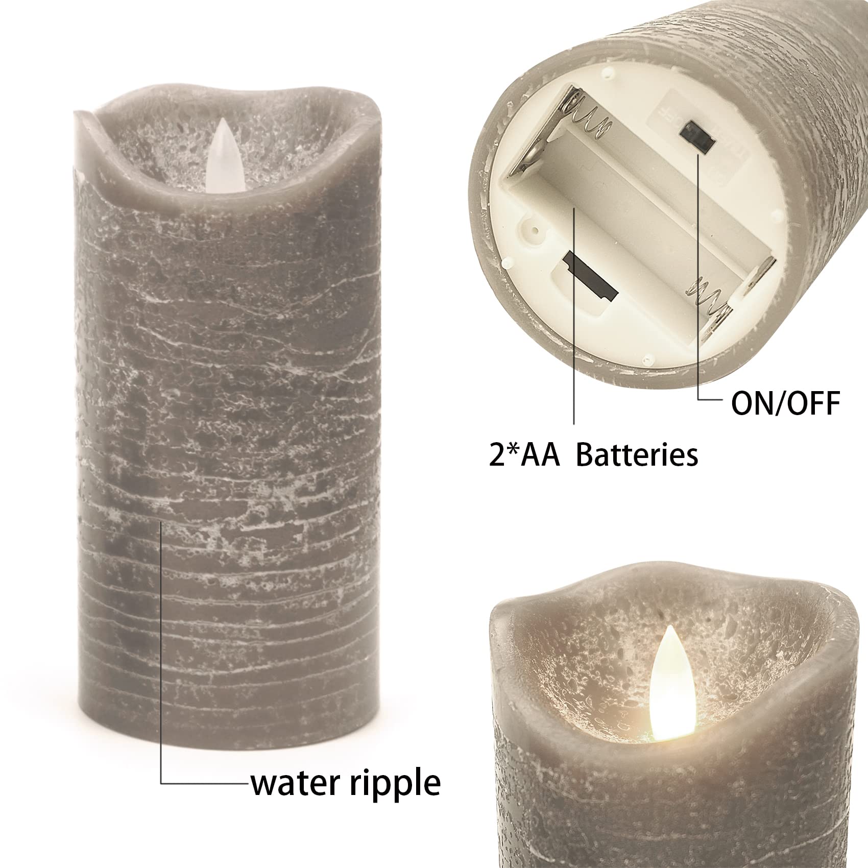 Flameless LED Pillar Candles with Remote & Timer - Realistic Wax Battery Operated Flickering Lights for Weddings, Parties, Christmas Decor - 3 Pack Gray - Perfect for Centerpieces, Fireplace, Dinner Tables & Romantic Ambiance