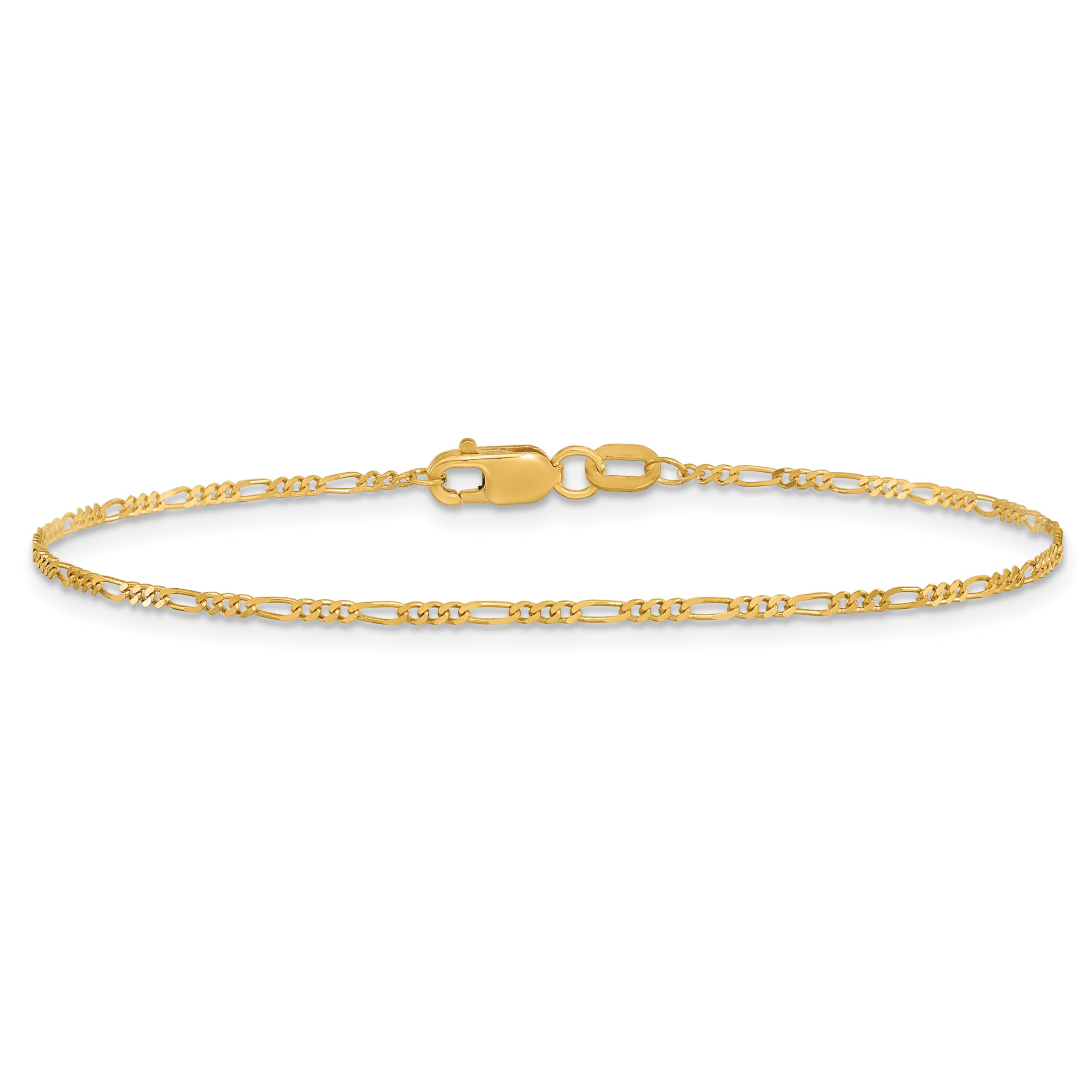10K Yellow Gold Figaro Chain Anklet - 1.25mm Flat Solid Gold Ankle Bracelet for Women (6.0