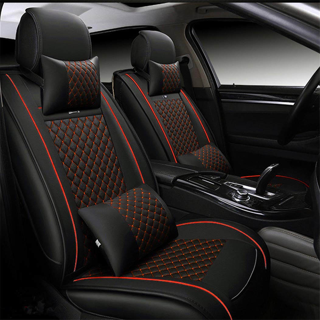 Premium Leatherette Car Seat Covers for Mercedes GLS Class 320 350 400 500 4MATIC - Airbag Compatible Front Seat Protectors (2-Piece Set, Black with Red Edge) - Perfect for Luxury SUV Protection & Style Enhancement