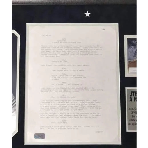 Original Star Wars A New Hope Script Page Owned by Carrie Fisher - Framed Limited Edition #D/100 with Estate COA - Perfect for Movie Memorabilia Collectors & Star Wars Fans Display