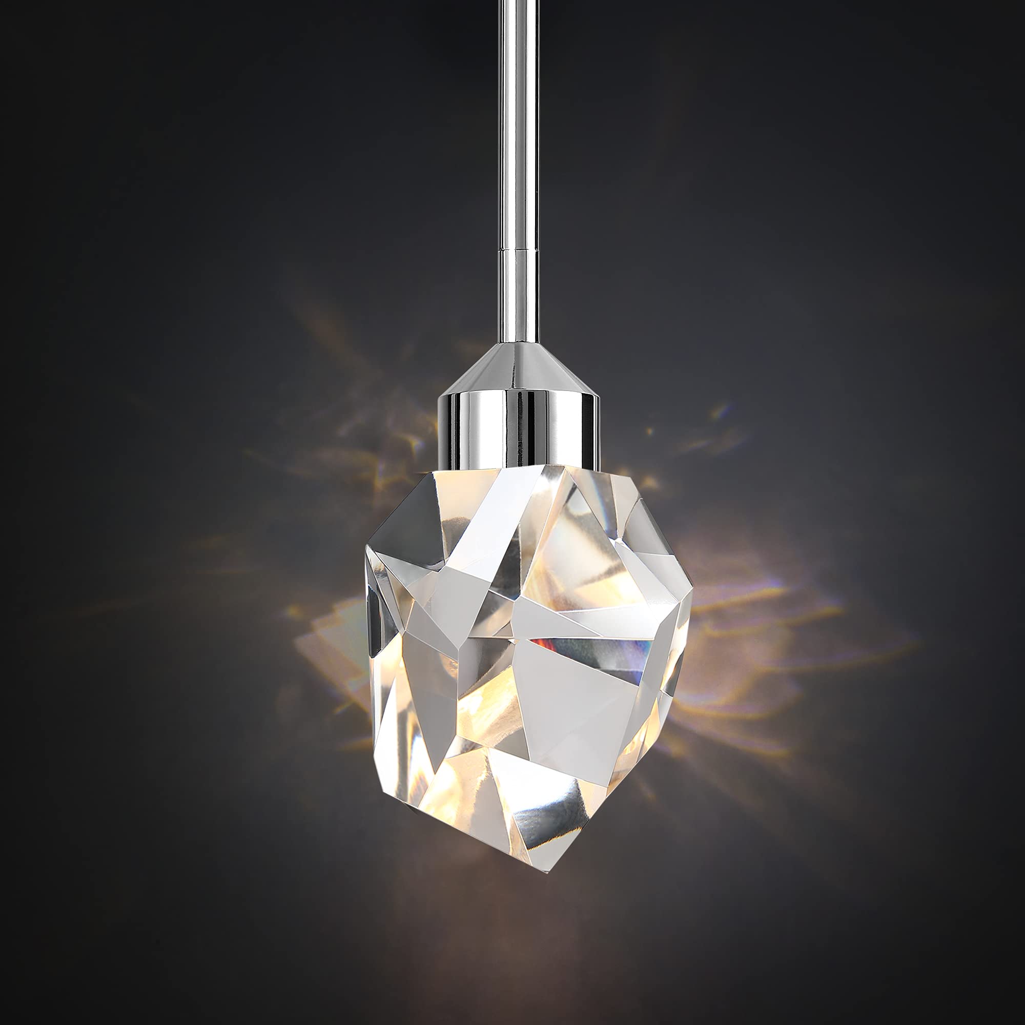 Polished Nickel Crystal Pendant Light - 1-Light Modern Dimmable LED Hanging Fixture for Kitchen Island, Bedroom & Dining Room | Elegant Ceiling Lighting for Home Decor