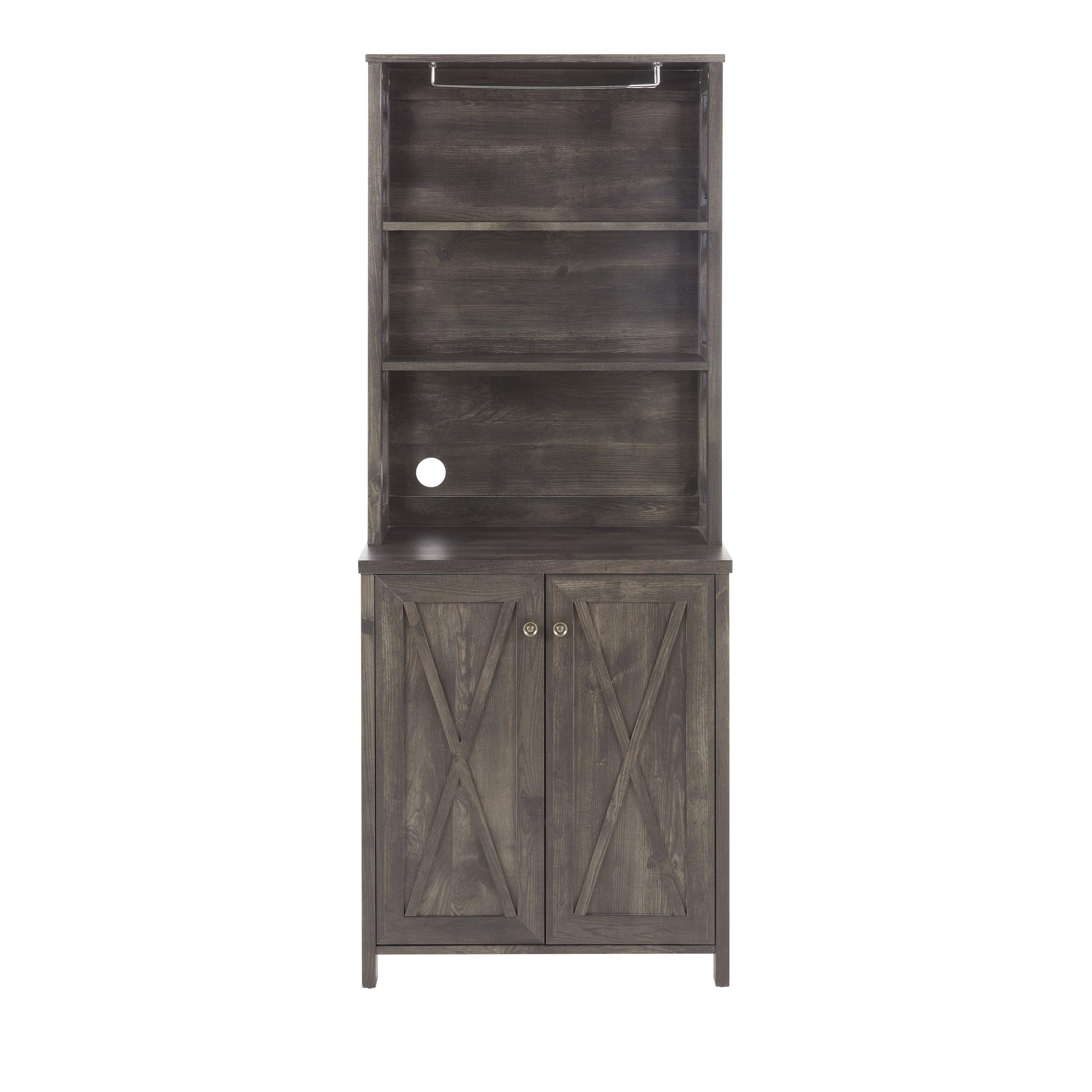 Modern Coffee Bar Cabinet with Microwave Stand - Metal Frame & Hollow Out Barn Design - 26.77