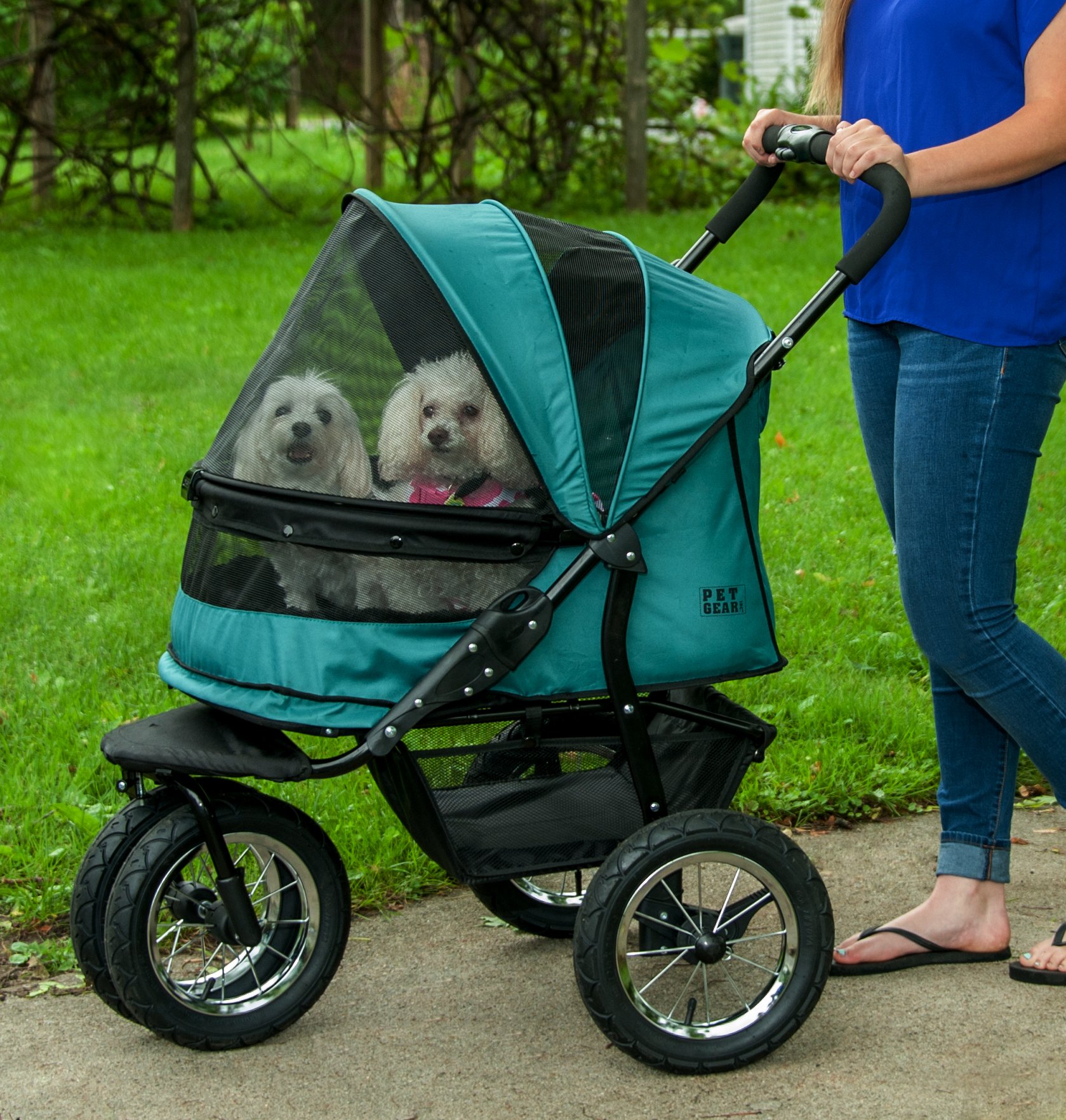 Pet Gear NO-Zip Double Pet Stroller - Zipperless Entry for Dogs & Cats - Plush Pad & Weather Cover - Large Gel-Filled Tires - 3 Color Options - Perfect for Vet Visits, Park Outings & Daily Walks
