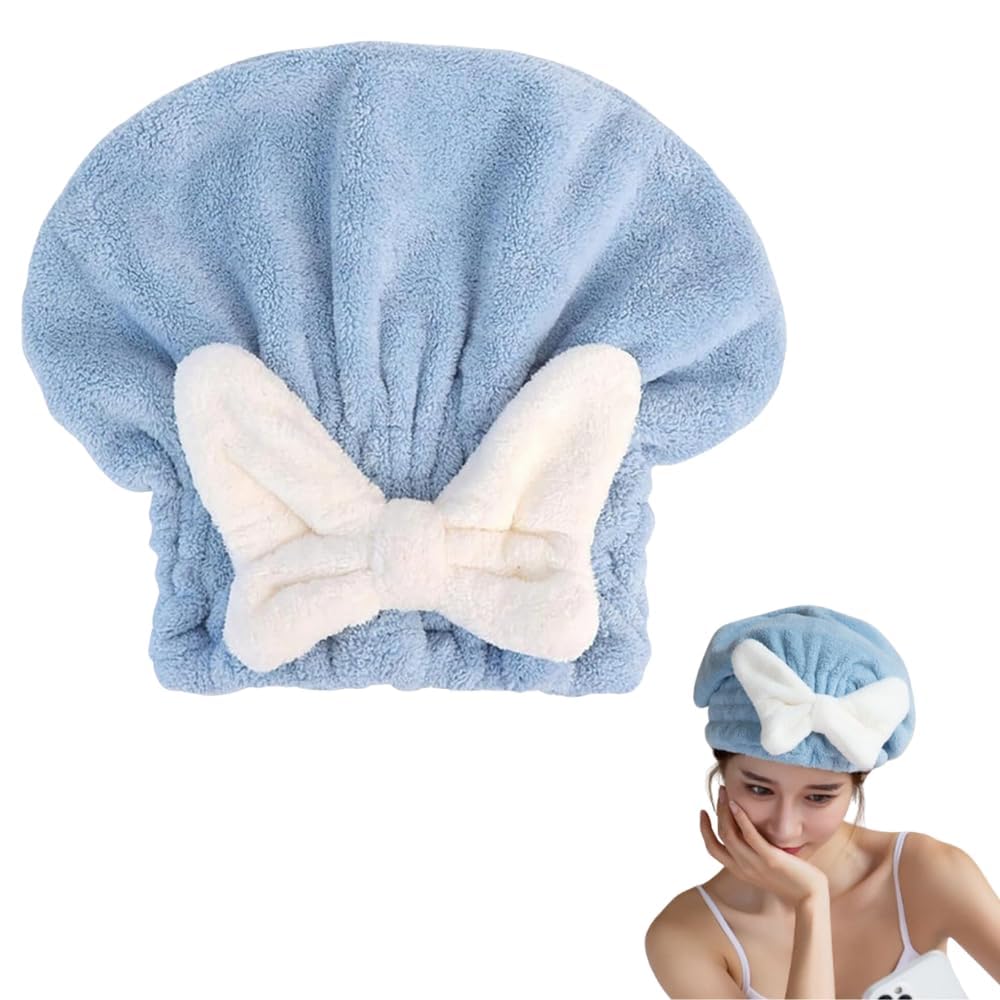 Super Absorbent Microfiber Hair Towel Wrap for Women - Fast Drying Hair Turban with Bow Knot for Wet Hair (Sky Blue) | Perfect for Post-Shower, Salon Styling & Travel Use