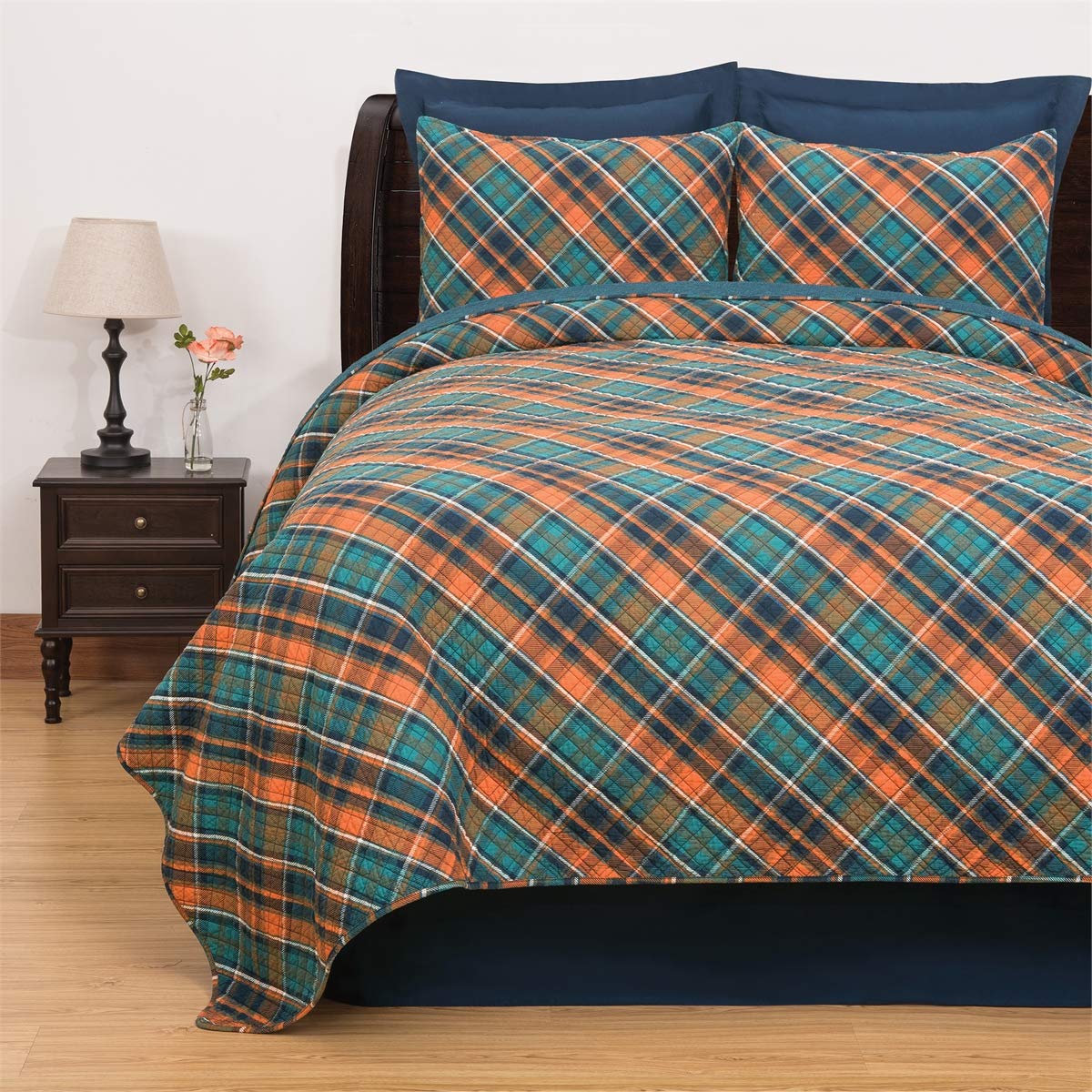 Troy Plaid 3-Piece Quilt Set - Full/Queen Size Bedding - Soft & Cozy Comforter with Matching Pillow Shams - Perfect for Winter Warmth and Farmhouse Bedroom Decor