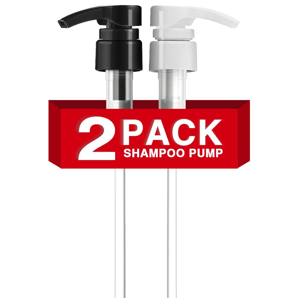 2-Pack Shampoo Pump Dispenser for 33.8 oz Bottles - Fits Most 1-Inch Wide Opening Salon Bottles - Black & White Replacement Pump for Shampoo, Conditioner, Body Wash & Lotion - Perfect for Bathroom, Salon & Home Use