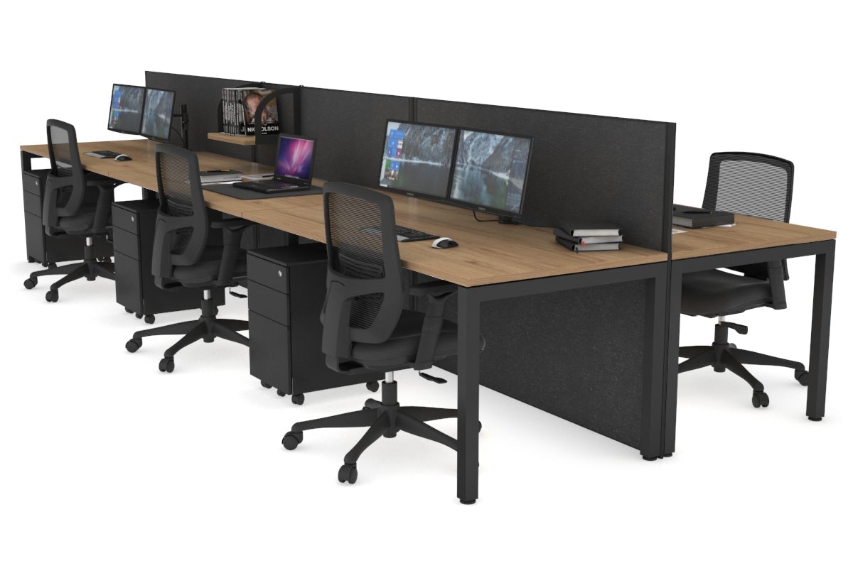 Horizon Quadro 6p Bench Square Legs Office Workstation - 1200L x 800W with Cable Management Scallop | Modern Office Desk for Workspace & Home Office Setup