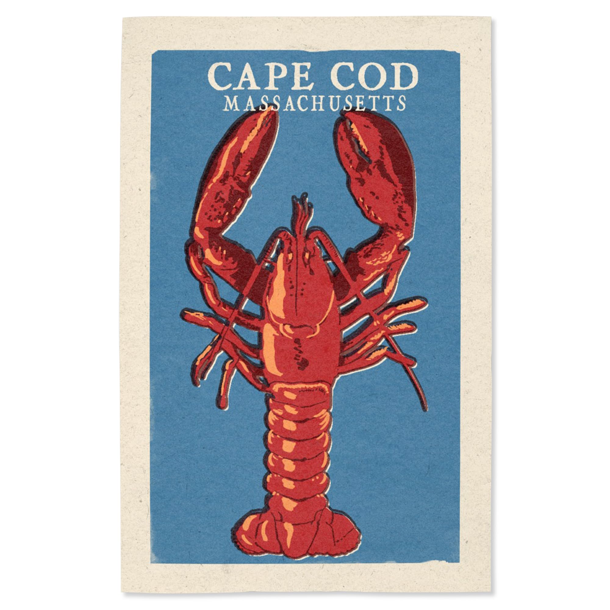 Lantern Press 16x24 Inch Giclee Art Print - Cape Cod Massachusetts Coastal Lobster Woodblock Wall Decor - Perfect for Beach House, Living Room or Nautical Themed Spaces