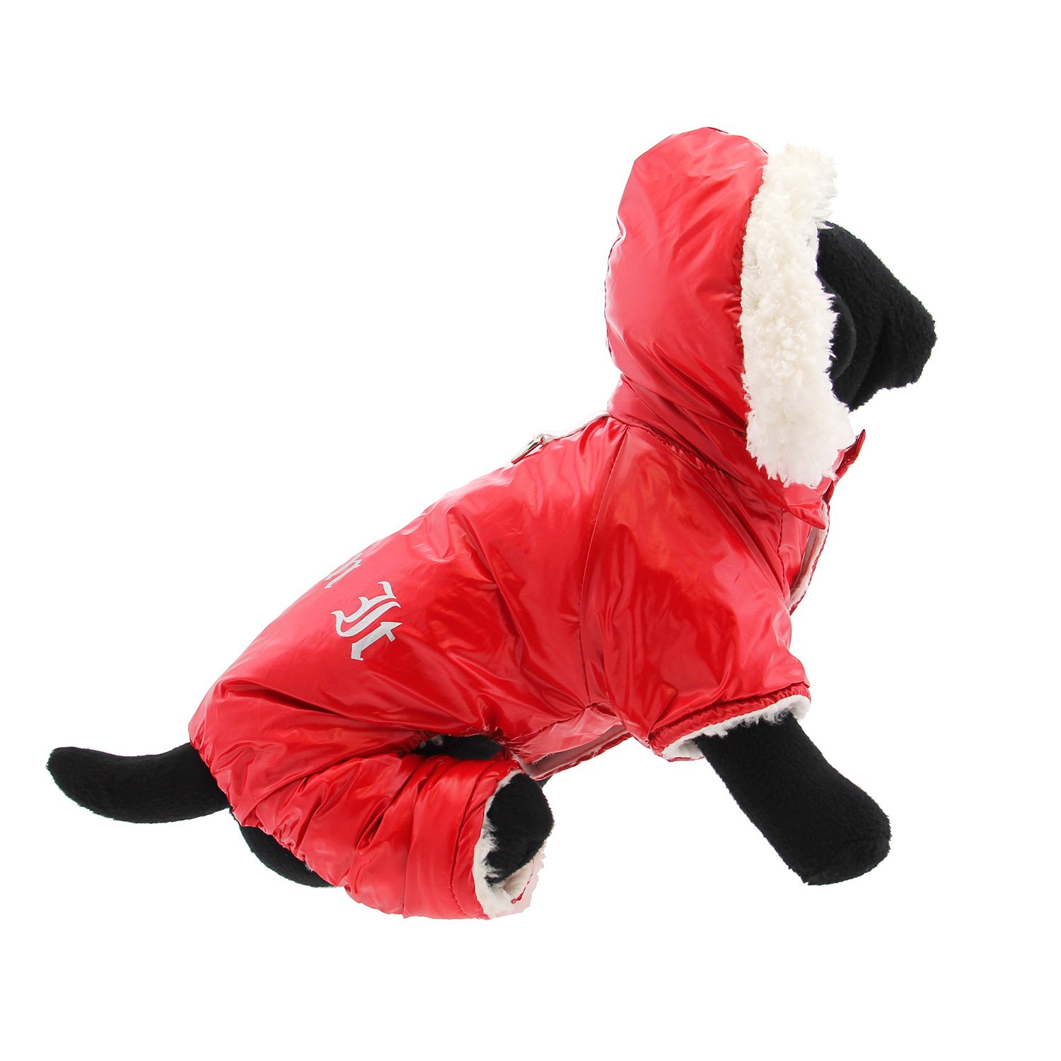 DOGGIE DESIGN Red Ruffin It Dog Snow Suit Harness - Medium Size, Winter Dog Jacket with Harness for Cold Weather, Perfect for Snowy Walks & Outdoor Adventures