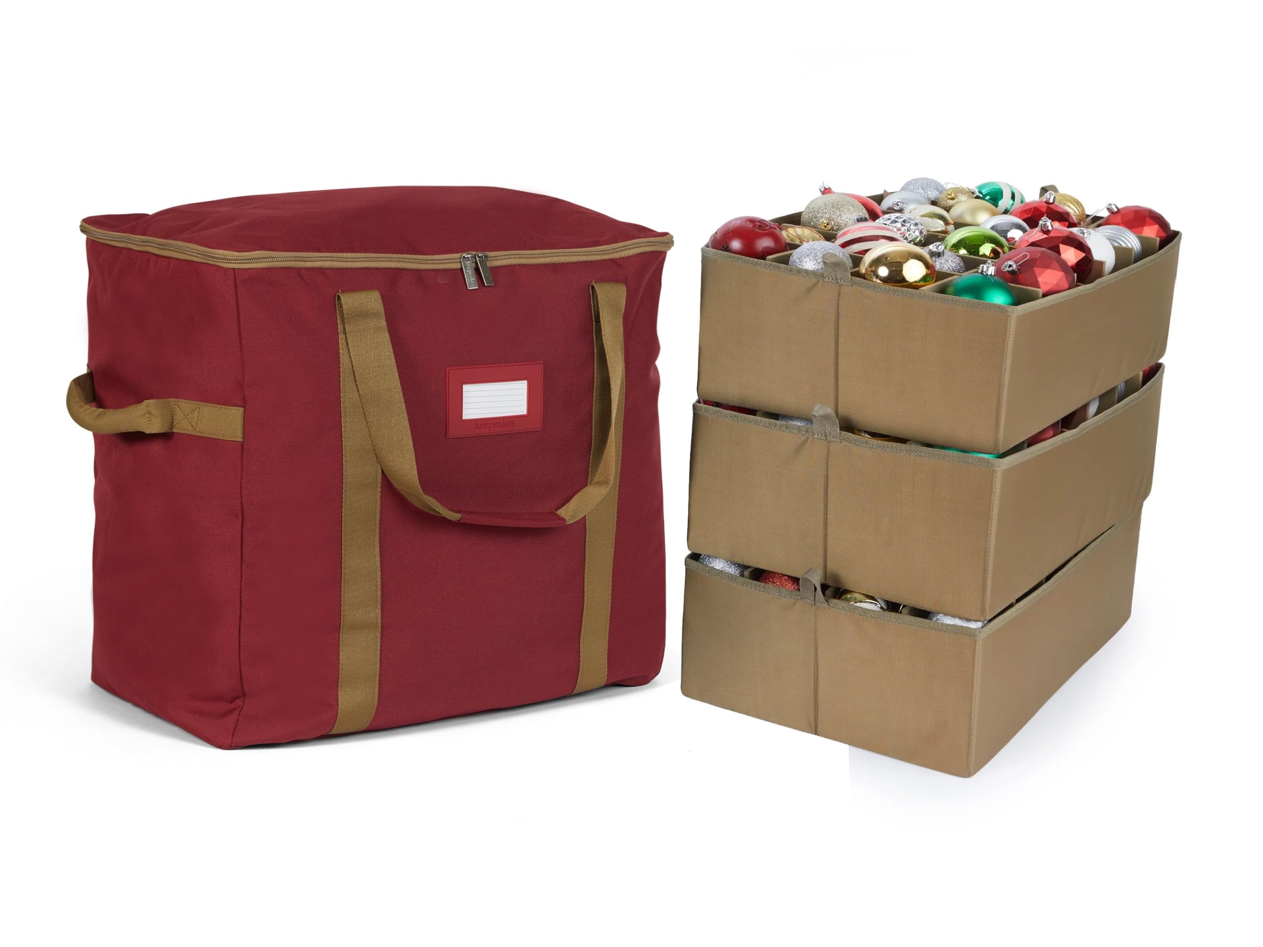 Covermates Keepsakes Adjustable Ornament Storage Bag with Carrying Handles & Padded Protection - Holiday Decoration Organizer for Christmas Tree Ornaments (Red) - Perfect for Seasonal Storage & Home Organization