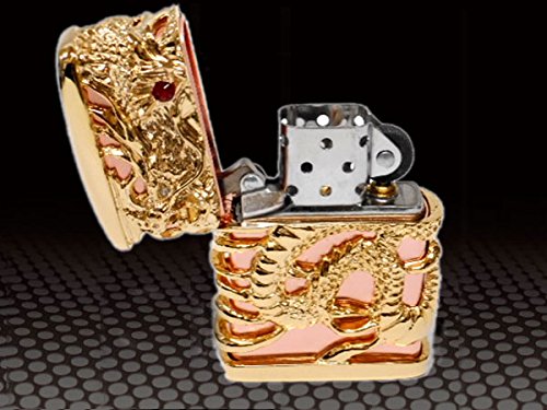 ZIPPO Oil Lighter - Celestial Dragon Brass Pink Gold Plated Full Metal Jacket Windproof Lighter for Outdoor Camping, Hiking & Survival Gear