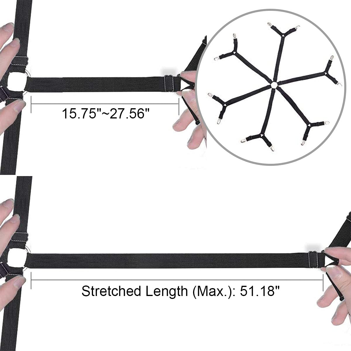 Adjustable Elastic Bed Sheet Straps for Queen/King Beds - Secure Fit for Round & Square Mattresses - Home & Travel Use
