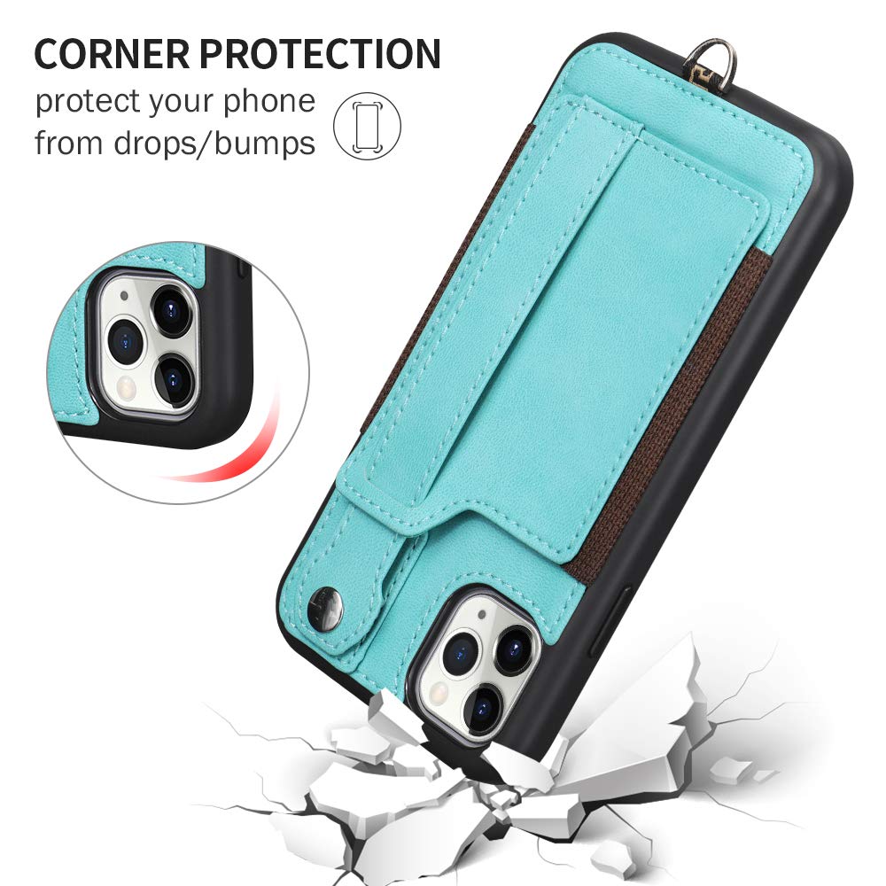 TOOVREN Premium PU Leather Wallet Case for iPhone 11 Pro Max (6.5 Inch 2019) - Card Holder, Kickstand & Detachable Lanyard - Protective Phone Cover with Strap Stand (Blue) | Perfect for Travel, Work & Everyday Use