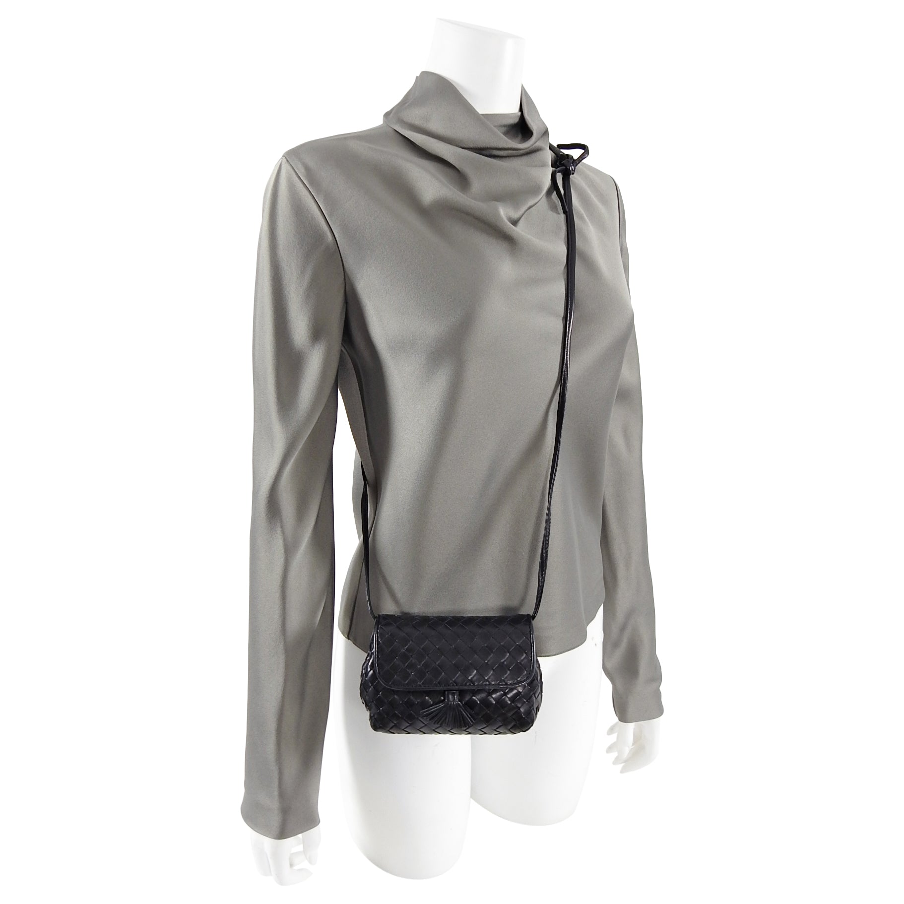 Bottega Veneta Vintage Mini Intrecciato Black Leather Crossbody Bag for Women | Luxury Designer Handbag | Perfect for Date Night, Travel & Everyday Use
