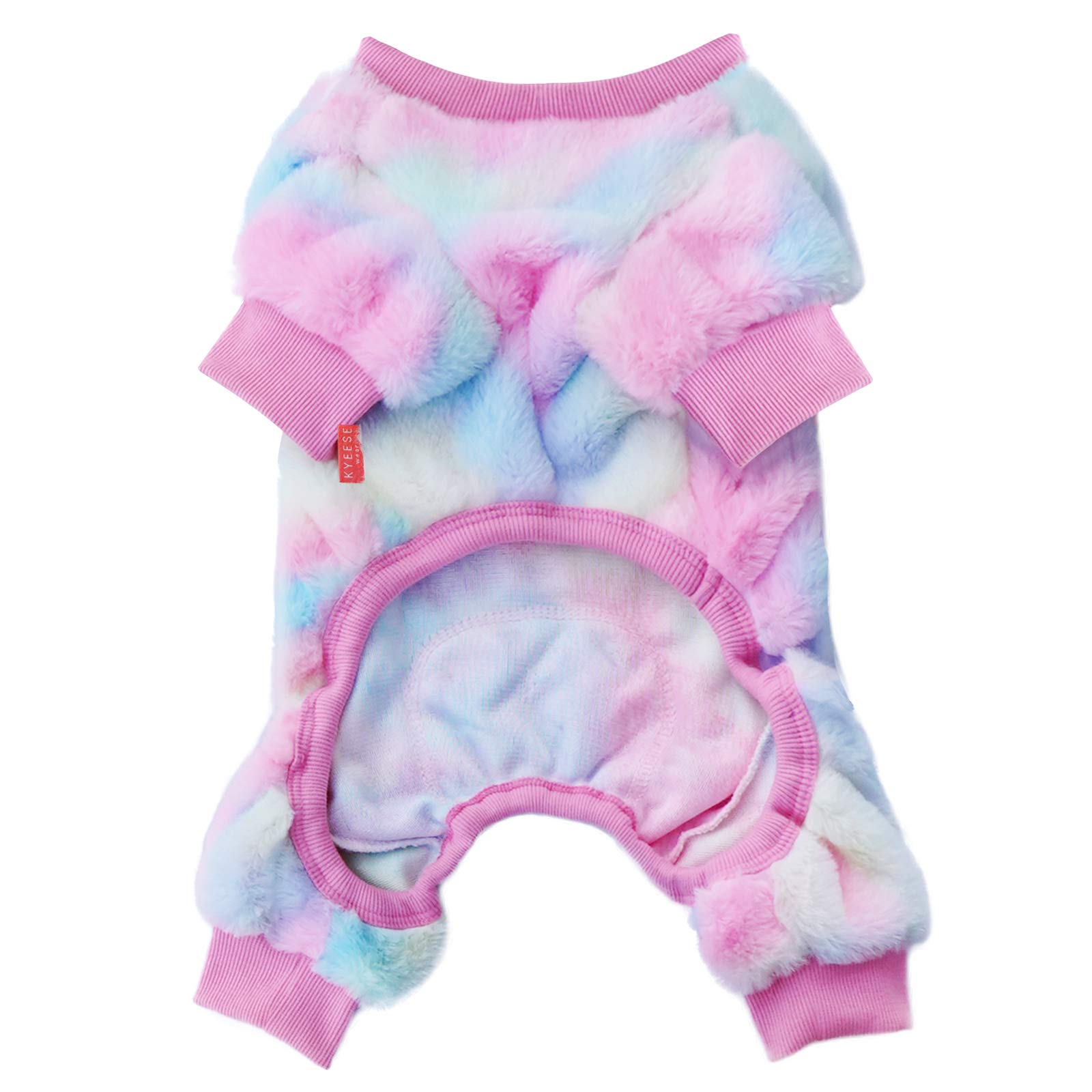 KYEESE Rainbow Tie Dye Dog Pajamas - Soft Velvet Onesie Sweater for Small & Medium Dogs | Cozy Pet Pjs for Indoor Lounging & Winter Warmth