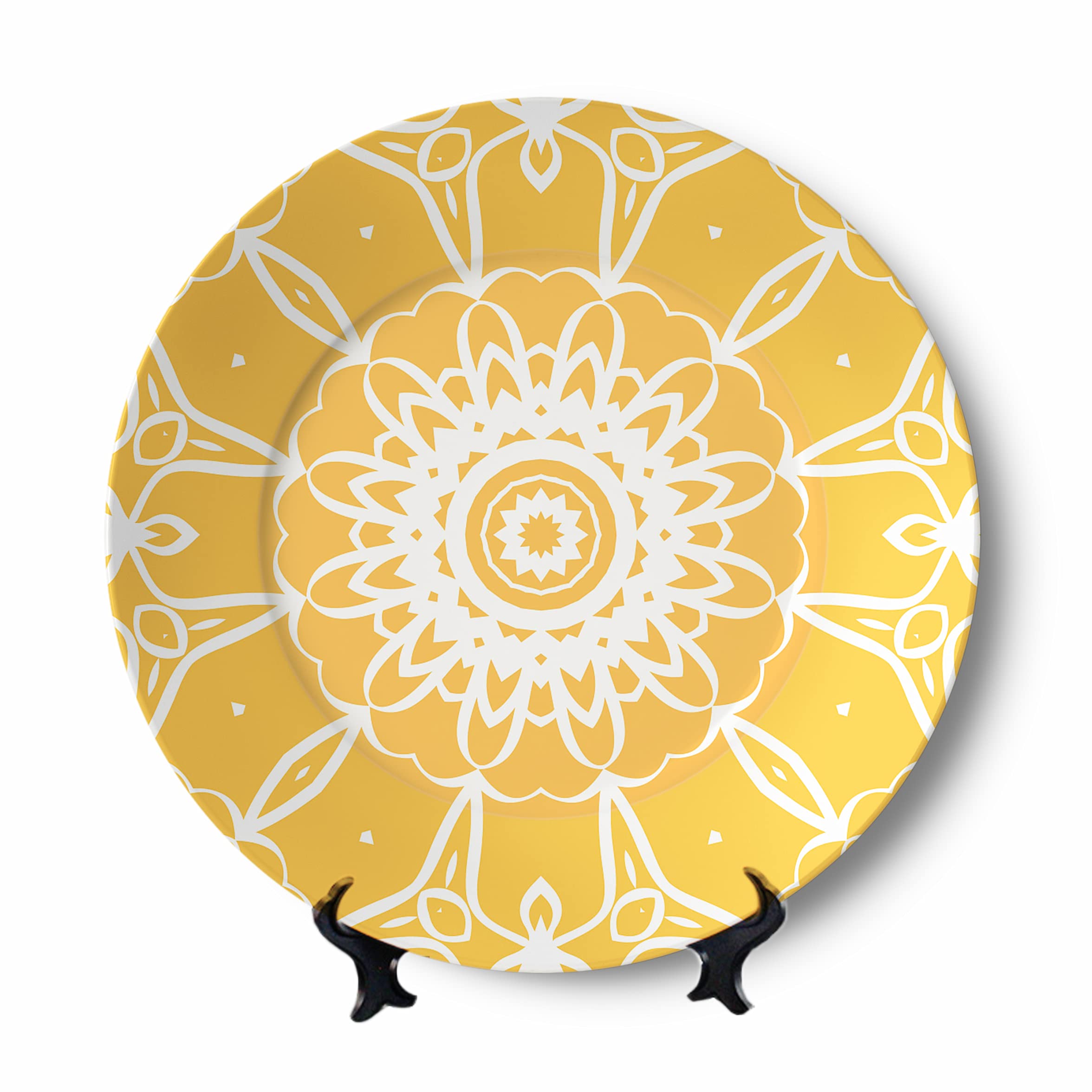 Handmade Decorative Ceramic Plates - 10 Inch Round Yellow Pattern Wall Hanging for Home & Kitchen Decor | Perfect for Dining Room, Living Room, and Gift Giving