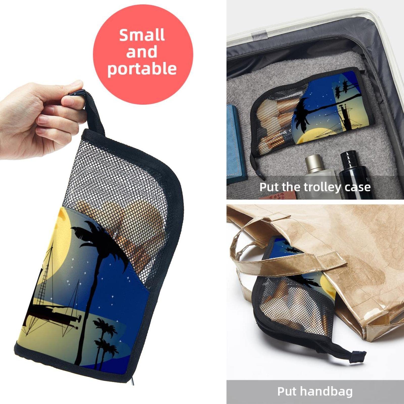 12-Piece Makeup Brush Organizer Bag with Mermaid & Moon Boat Design - Portable Cosmetic Brush Holder Case for Travel, Home, and Professional Use