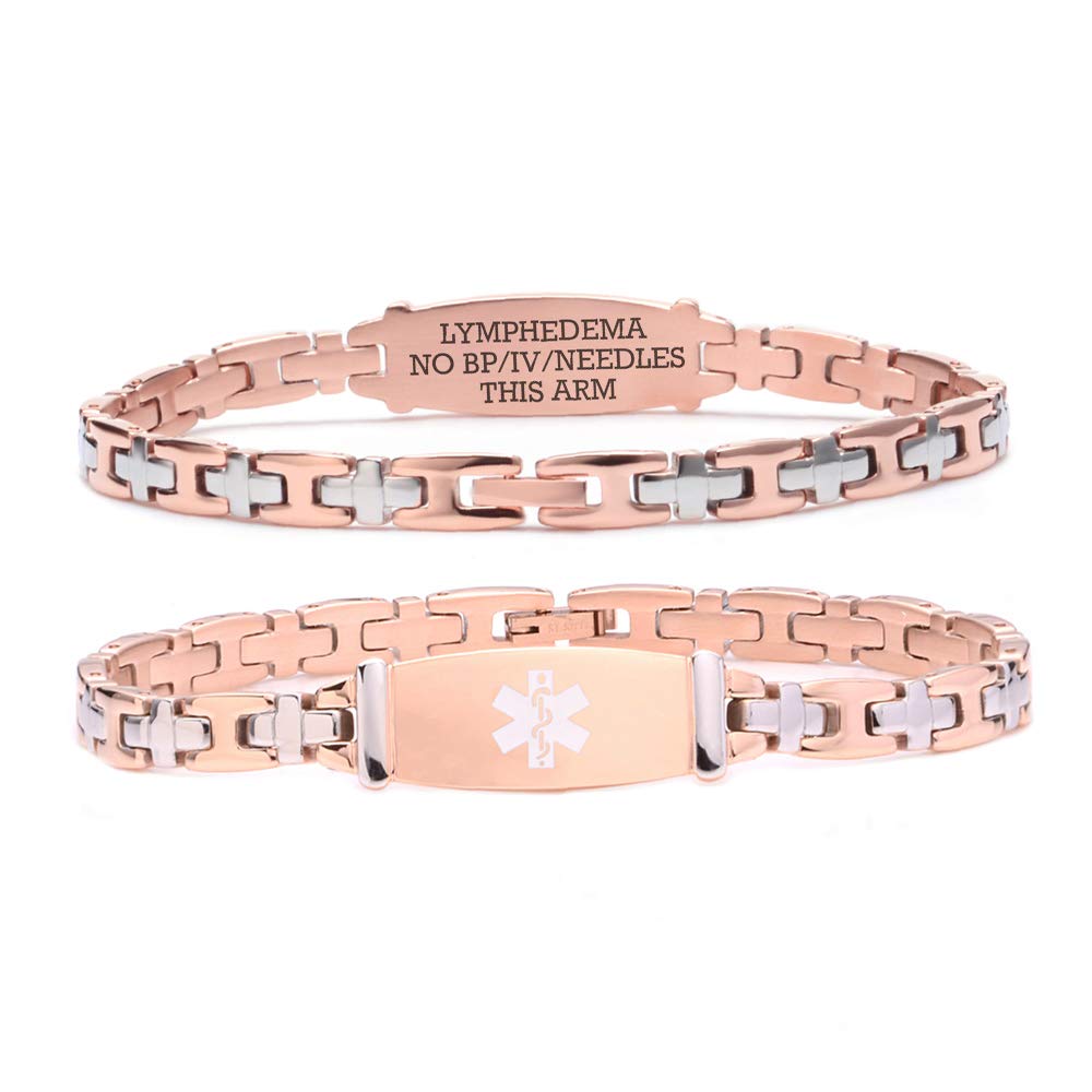 LinnaLove Women's Medical Alert ID Bracelet - Stainless Steel Emergency Medical Bracelet for Women - Adjustable 7.5
