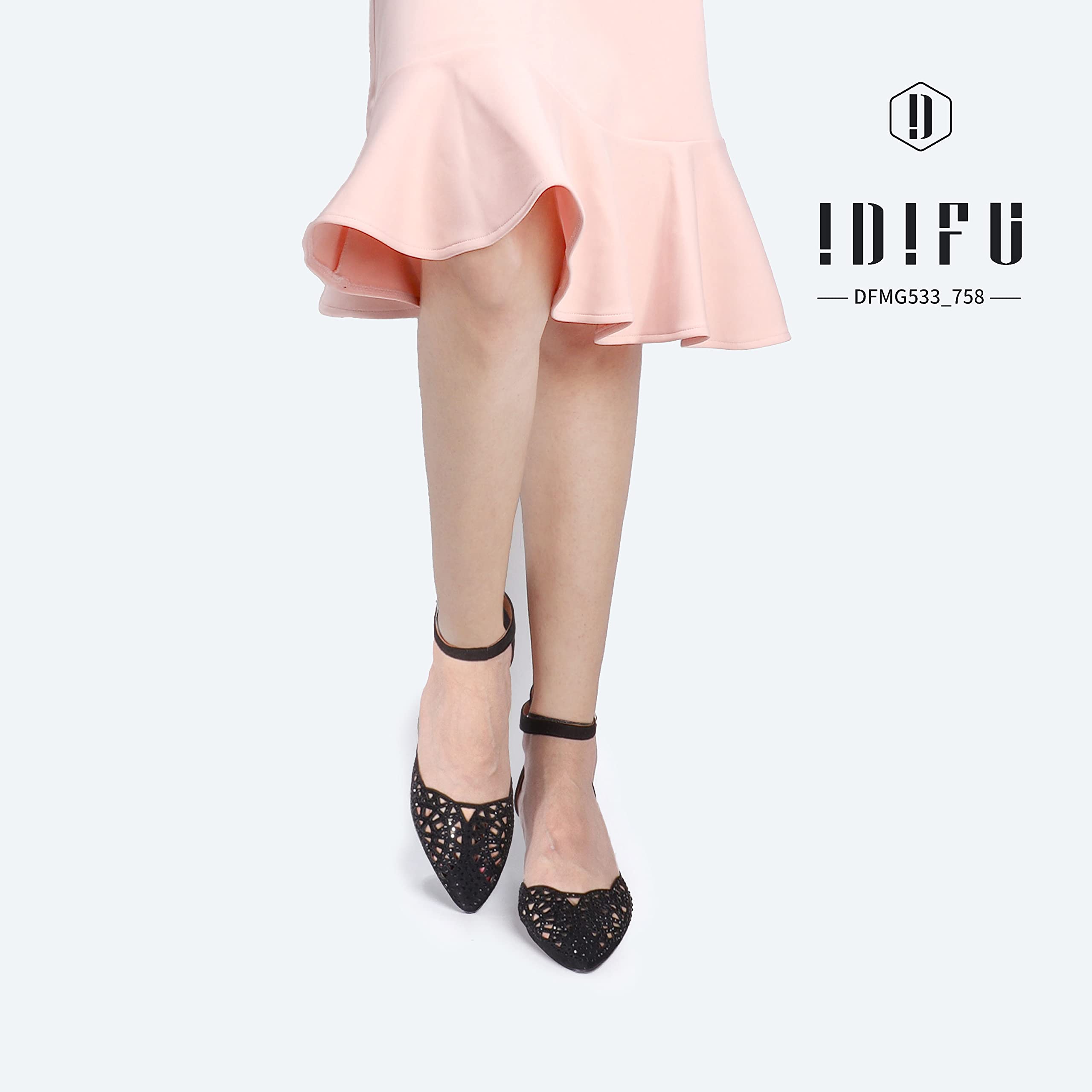 IDIFU Women's Rhinestone Sequins Kitten Heel Wedding Pumps - Elegant Low Heel Bridal Shoes for Bride, Evening Party & Special Occasions