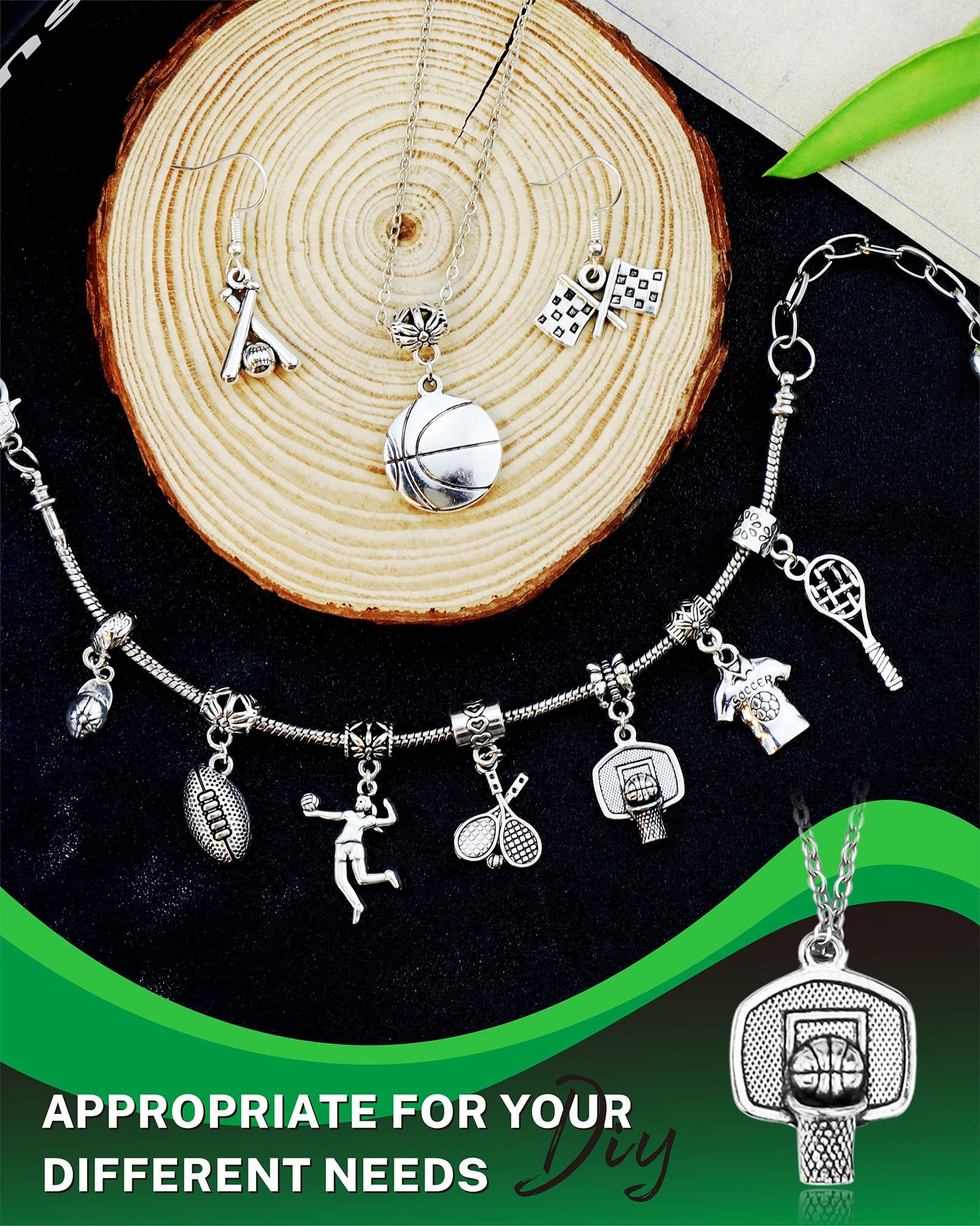 JIALEEY 40 PCS Sports Charms - Mixed Cheerleader Dance School Spirit Pendants for DIY Jewelry Making, Crafting & Gymnastics Accessories | Perfect for Bracelets, Keychains & Team Spirit Projects
