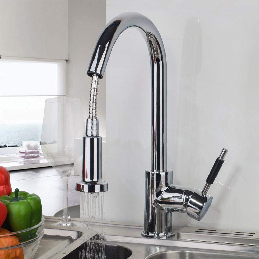 Dual Function Solid Brass Pull-Out Kitchen Faucet with Swivel Spout - Perfect for Vessel Sinks & Modern Bathrooms | Ideal for Cooking, Washing Dishes & Bathroom Vanities