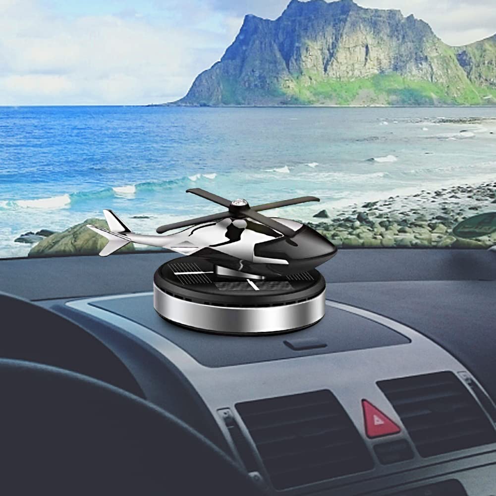 SEADEAR Solar-Powered Rotating Airplane & Helicopter Car Aroma Diffuser - Car Air Freshener & Decorative Ornament for Dashboard, Home, Office - Eliminates Odors with Natural Fragrance | Perfect for Car Interiors, Work Desks & Gift Giving