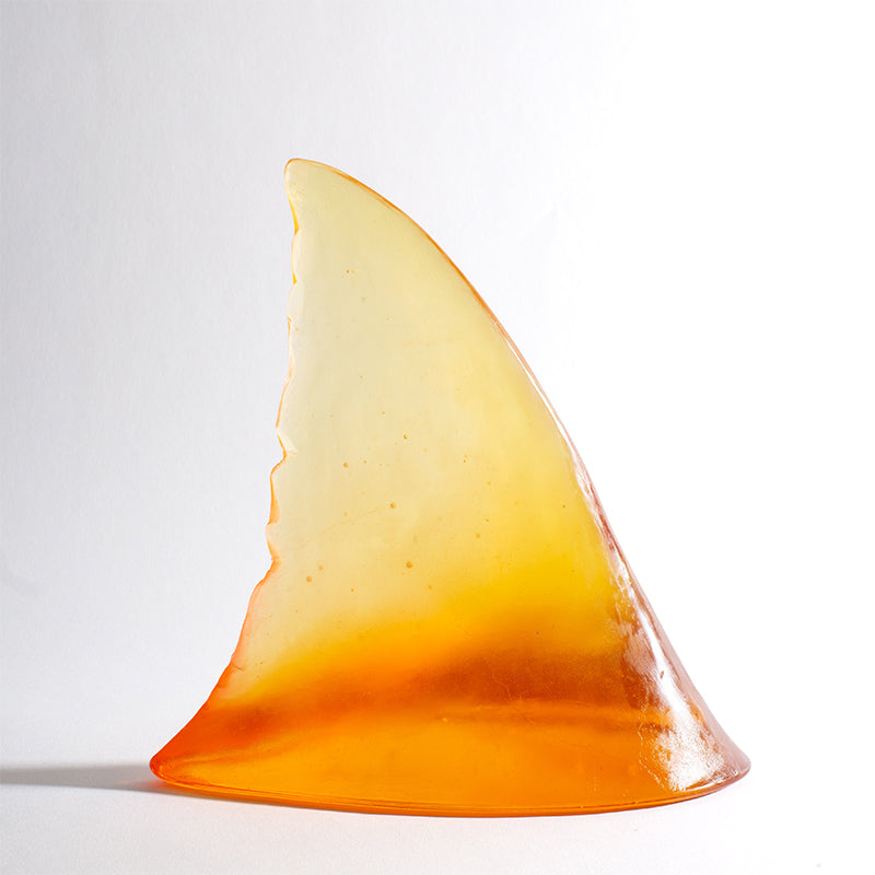 Handmade Orange Glass Shark Fin Sculpture - Unique Home Decor Art Piece by Luke Jacomb Studio | Perfect for Modern Living Room, Office Desk, or Coastal Themed Interior Design