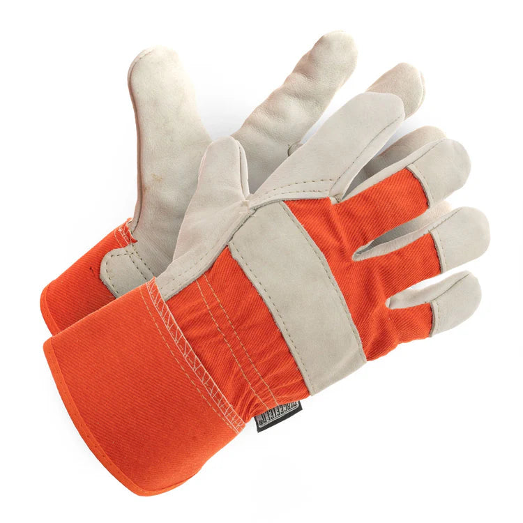 Premium Grain Leather Work Gloves with Rubberized Cuff - Durable & Comfortable for Construction, Gardening & Outdoor Work (Model 015 02534R) - Ideal for Landscaping, DIY Projects & Heavy-Duty Tasks