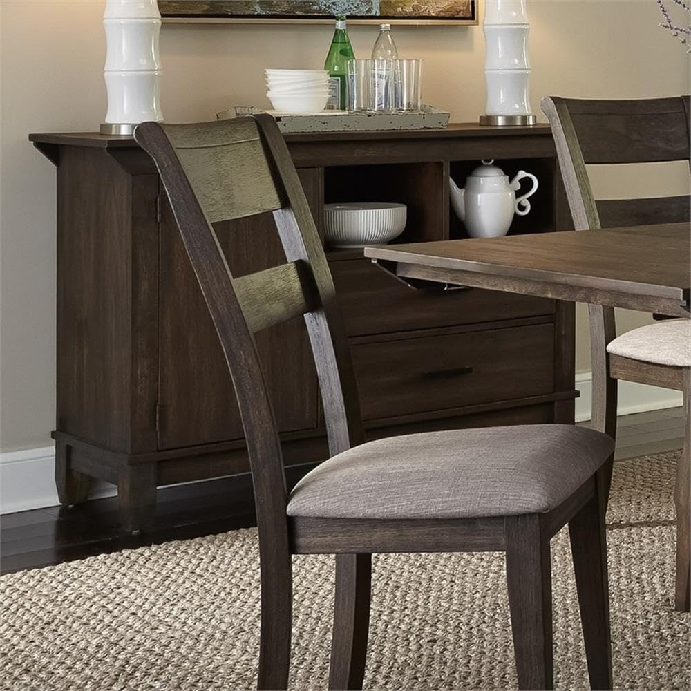 Liberty Furniture Double Bridge Dark Brown Sideboard - Elegant Buffet Cabinet for Dining Room, Living Room & Entryway Storage | Solid Wood Construction & Spacious Drawers