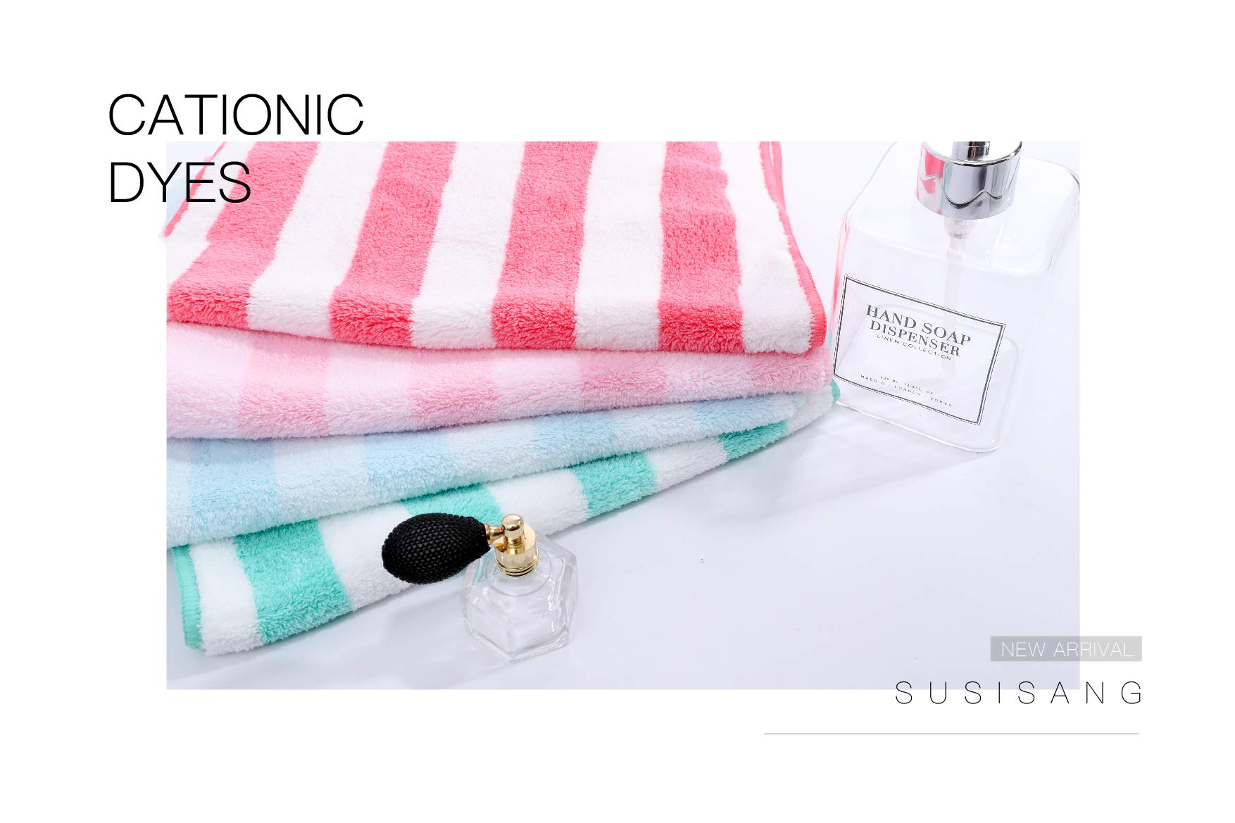 Premium Cationic Striped Hand Towels for Women & Kids - Ultra Soft, Highly Absorbent 4-Piece Set - Perfect for Bathroom, Kitchen, Gym & Travel