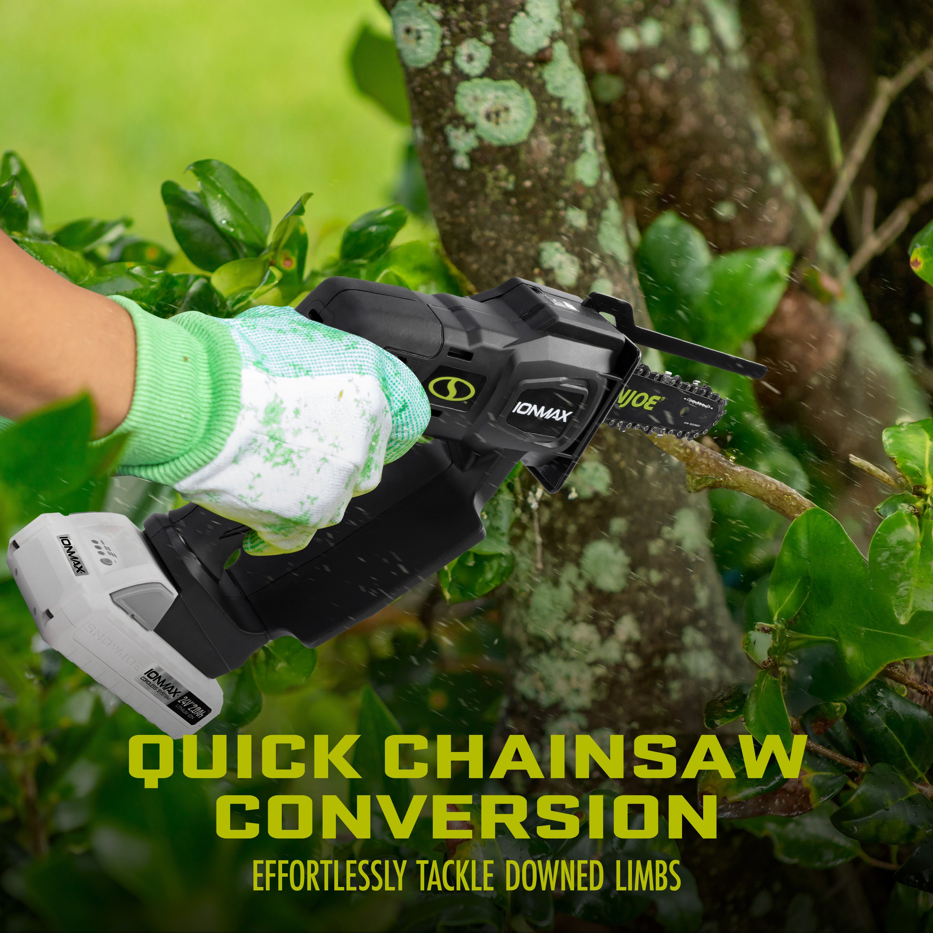 Sun Joe 24V IONMAX Cordless Telescoping Pole Pruning Saw Kit - 4000 RPM with 2.0Ah Battery & Charger | Electric Tree Trimmer for Garden, Yard & Landscaping | Extendable Pole Saw for High Branches