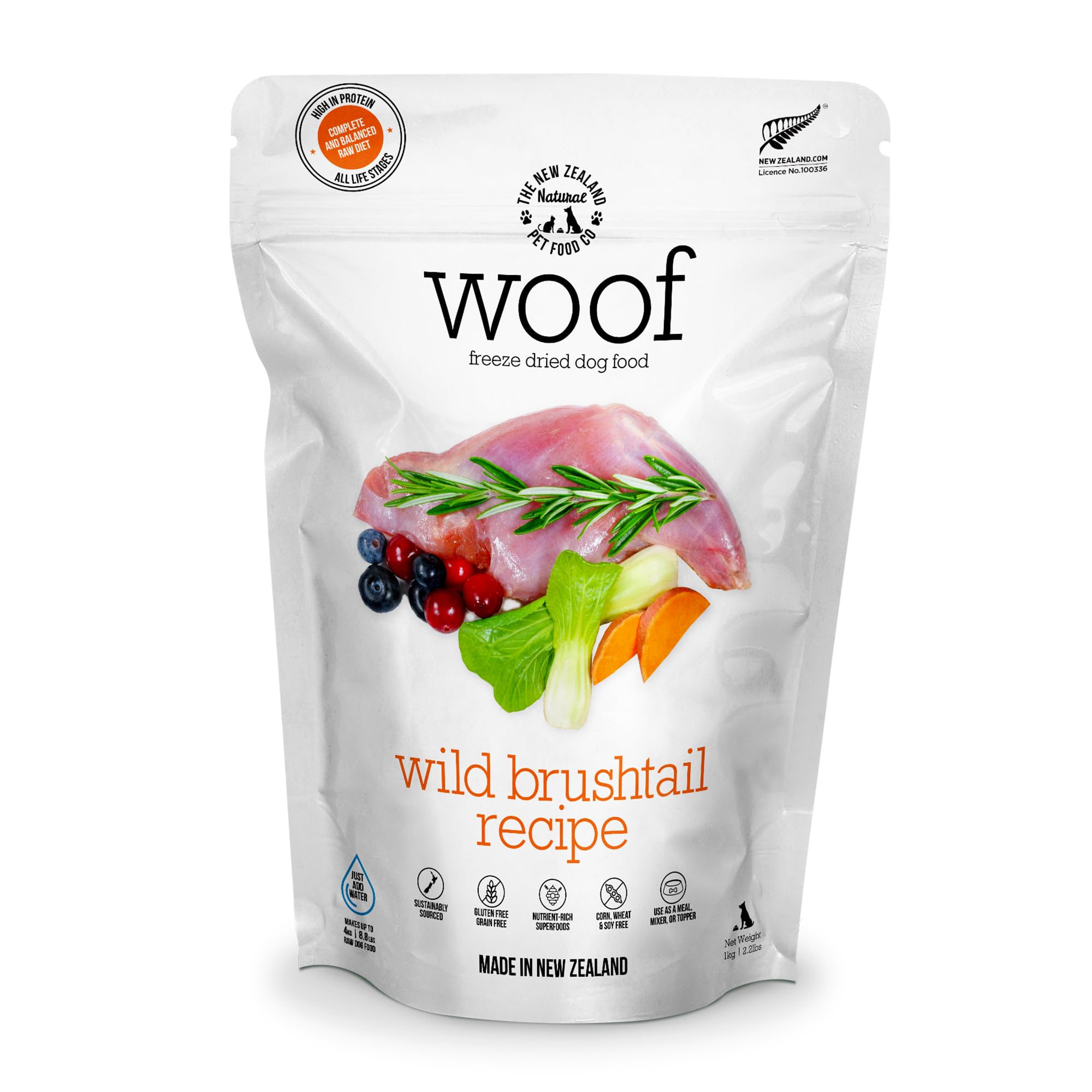 WOOF Freeze Dried Dog Food - Wild Brushtail Recipe | High Protein Dog Treats & Food Topper | Grain-Free, All-Natural | 2.2 lb Bag | Perfect for Training, Meals & Travel