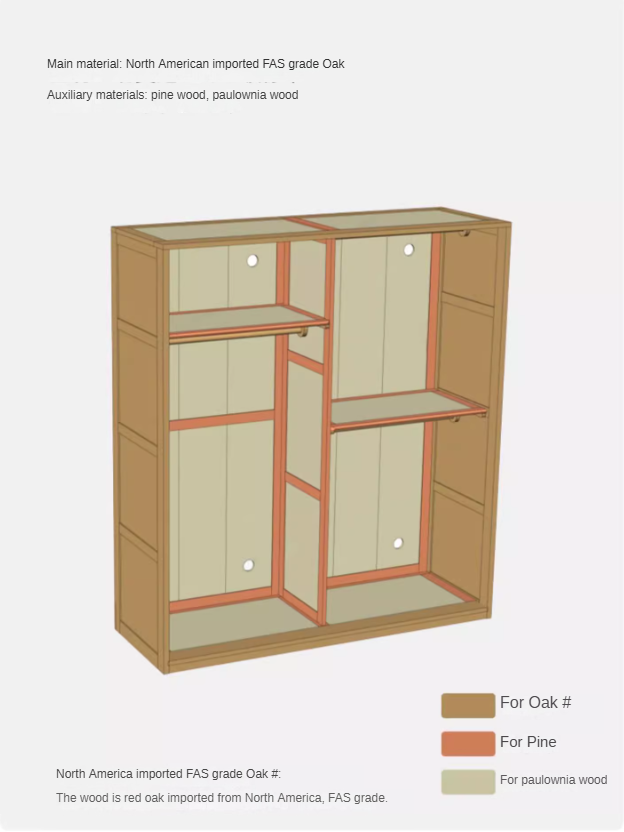 Solid Oak Wood Sliding Door Wardrobe Closet - Modern Storage Solution for Bedroom, Living Room & Office Organization