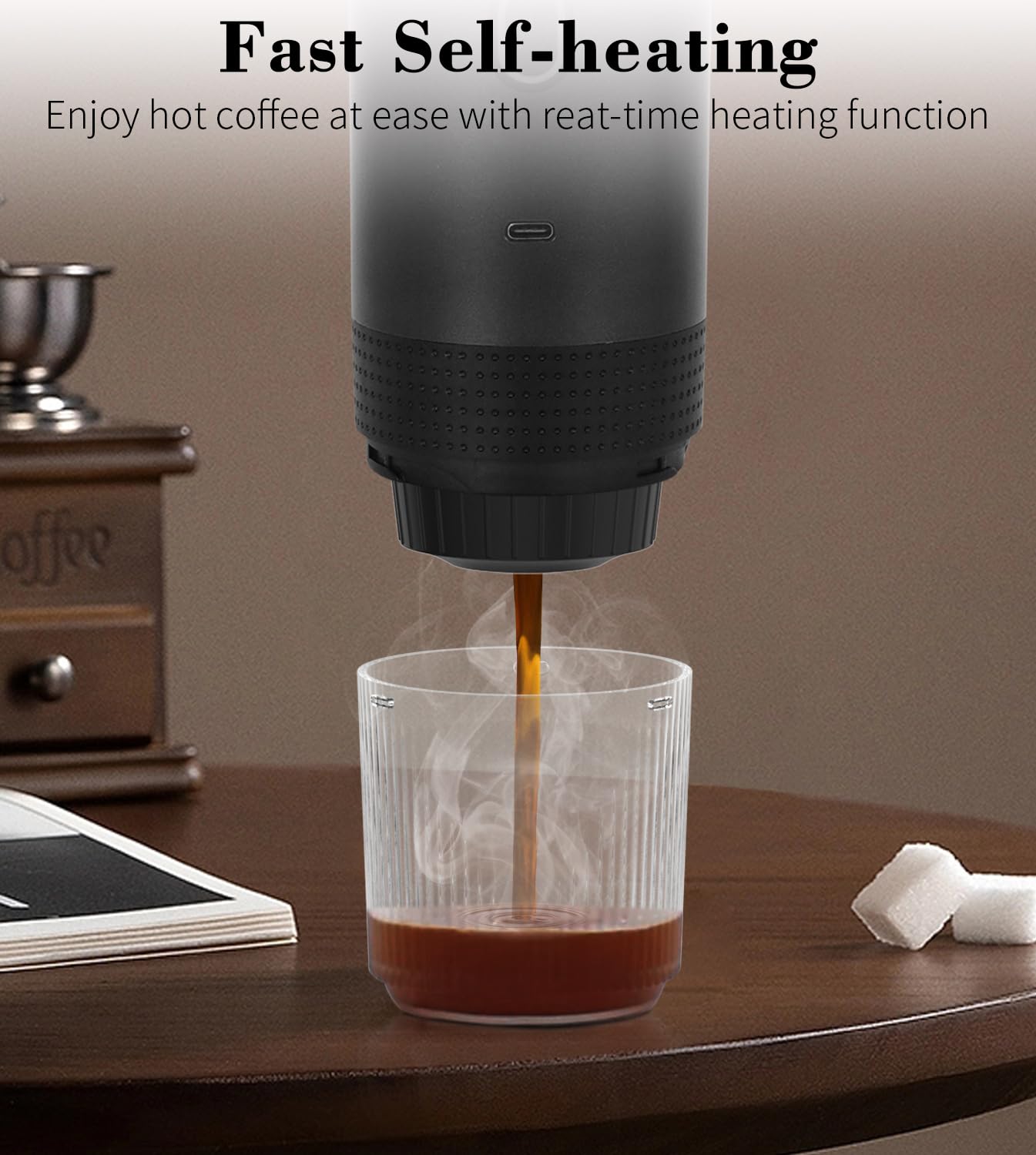Portable Electric Espresso Machine - Travel Coffee Maker for Camping, Car, RV & Office - Self-Heating Coffee Brewer Compatible with Ground Coffee & Nespresso Capsules - Perfect for Outdoor Adventures, Road Trips & Home Use (African Totem Design)