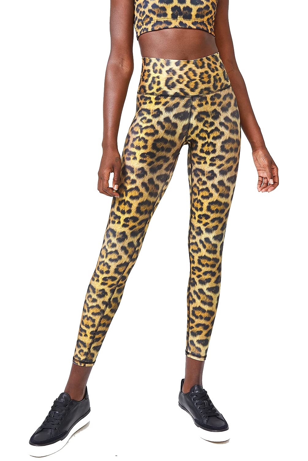 Terez Women's Leopard Print High-Waisted Yoga Leggings - Stretchy Workout Pants for Running, Gym & Fitness | Tall Band Design for Comfort & Support