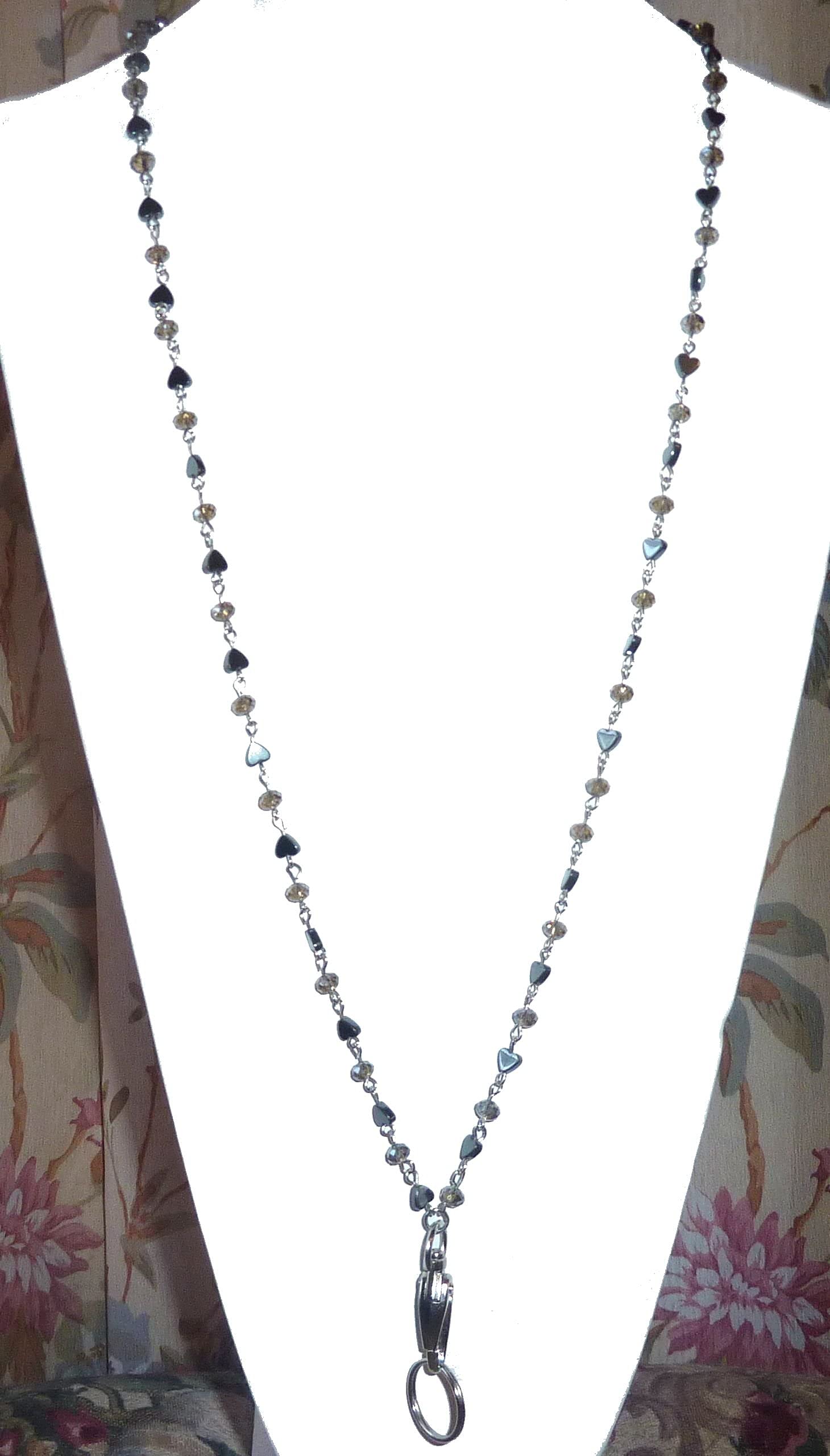 Hematite & Crystal Beaded Lanyard for ID Badge Holder - Stylish Keychain for Women, Teachers, Nurses - Perfect for Work, Cruise, Phone & Keys Accessories