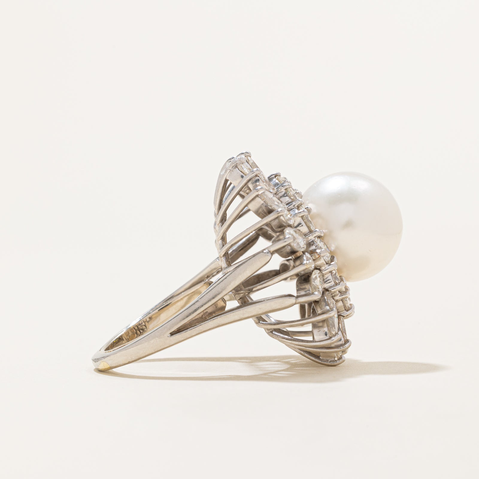 Elegant 12.50mm Pearl & Diamond Cocktail Ring | 4.92 Carat Total Weight | Size 8 | Perfect for Evening Parties, Weddings & Special Occasions