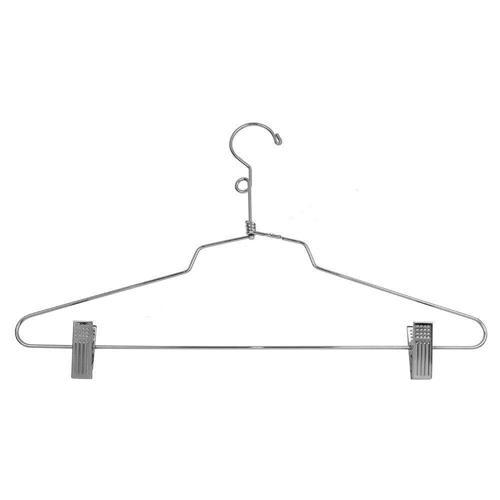 50 Pack Silver Metal Suit Hangers with Clip & Loop - 16