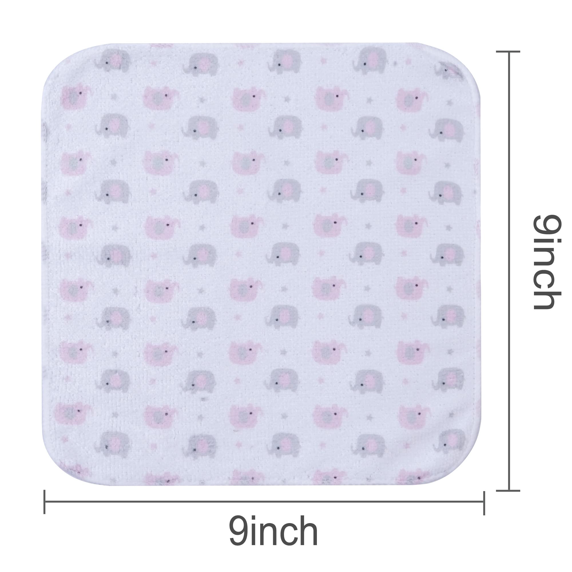 24-Pack Ultra Soft Baby Washcloths - Extra Absorbent & Gentle for Sensitive Skin | 9x9 Inch Pink Elephant Design | Unisex Face & Body Towels for Boys & Girls | Perfect for Bath Time, Diaper Changes & Gentle Skin Care