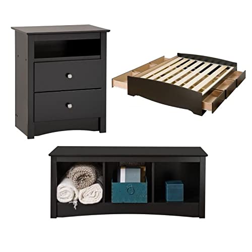 Home Square 3-Piece Bedroom Set - King Storage Bed, Cubby Bed Bench & Tall Nightstand - Modern Bedroom Furniture for Small Spaces & Master Suites