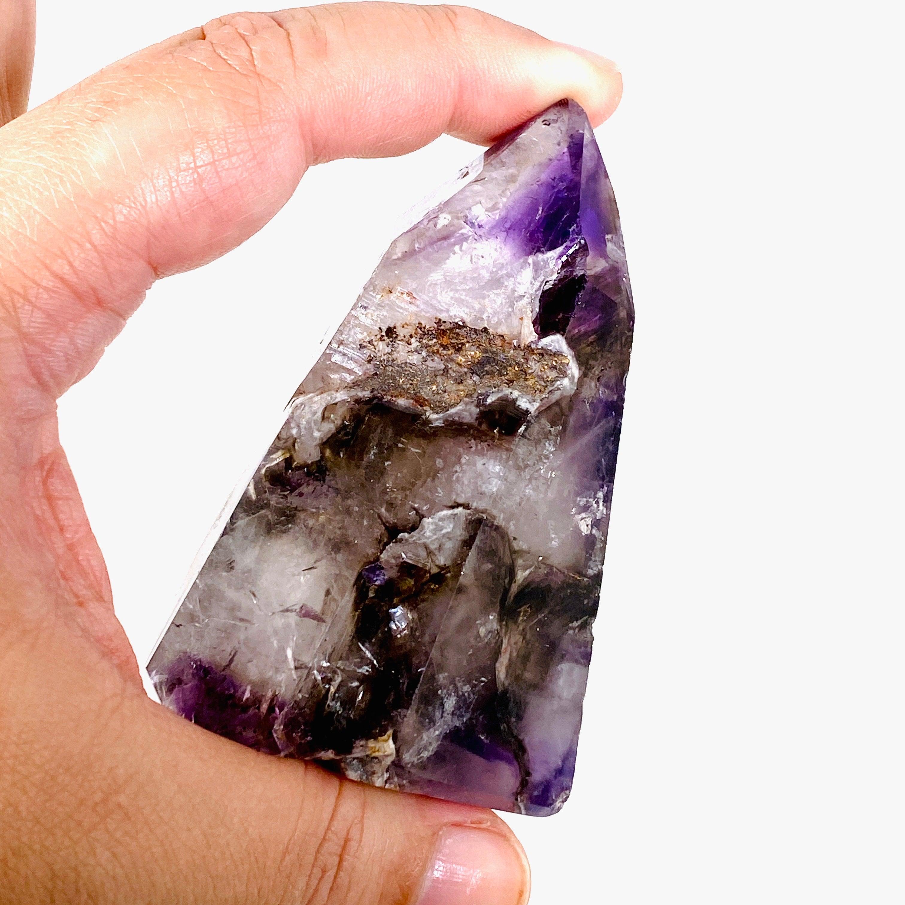 Natural Smokey Amethyst Polished Crystal with Inclusions - Healing Stone for Meditation, Reiki & Home Decor (CR3712)