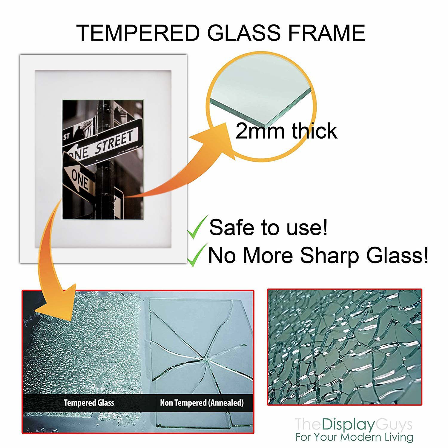 The Display Guys - 4-Pack Minimalist White Wooden Picture Frames with Tempered Glass - 12x16 Mat to 8x12 - Wall Mount Photo Display for Home, Office & Gallery Decor