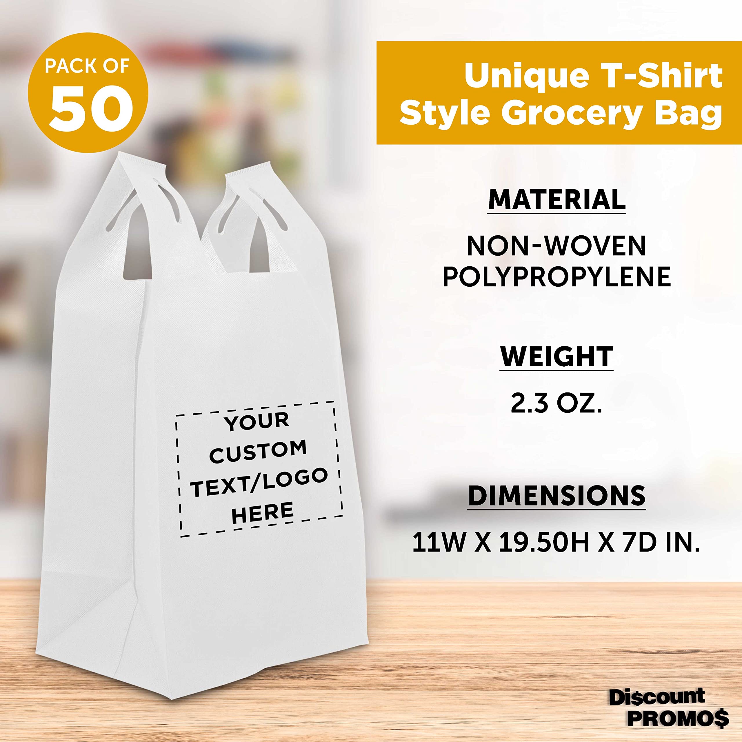 Custom Bodega Lightweight Tote Bags - Bulk Pack of 50 Reusable Grocery Bags - Personalized Promotional Totes for Trade Shows, Parties & Picnics - Eco-Friendly White Shopping Bags (Great for Retail Stores, Events & Everyday Use)