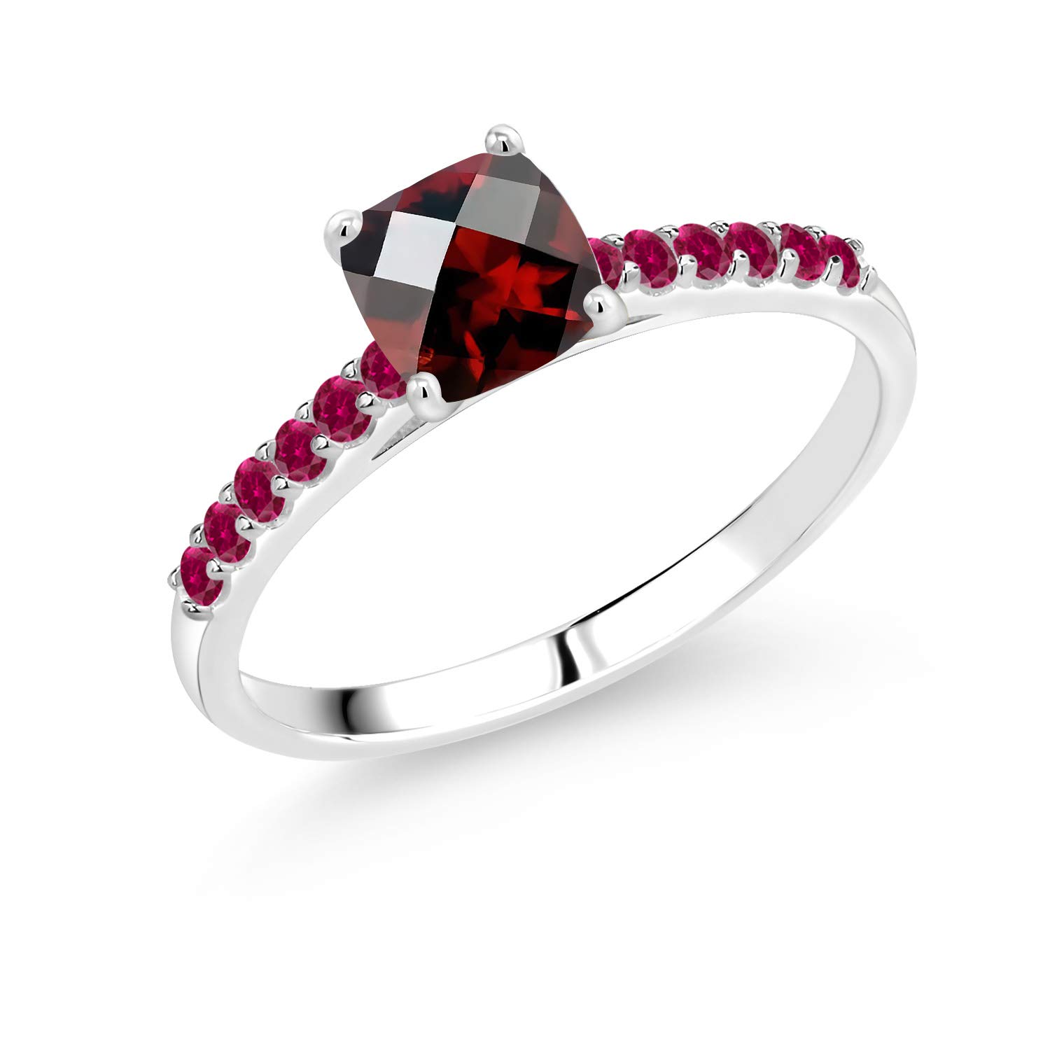 1.13 Ct Cushion Checkerboard Red Garnet & Created Ruby 10K White Gold Engagement Ring for Women - Valentine's Day Gift, Anniversary Jewelry, Bridal Proposal Ring