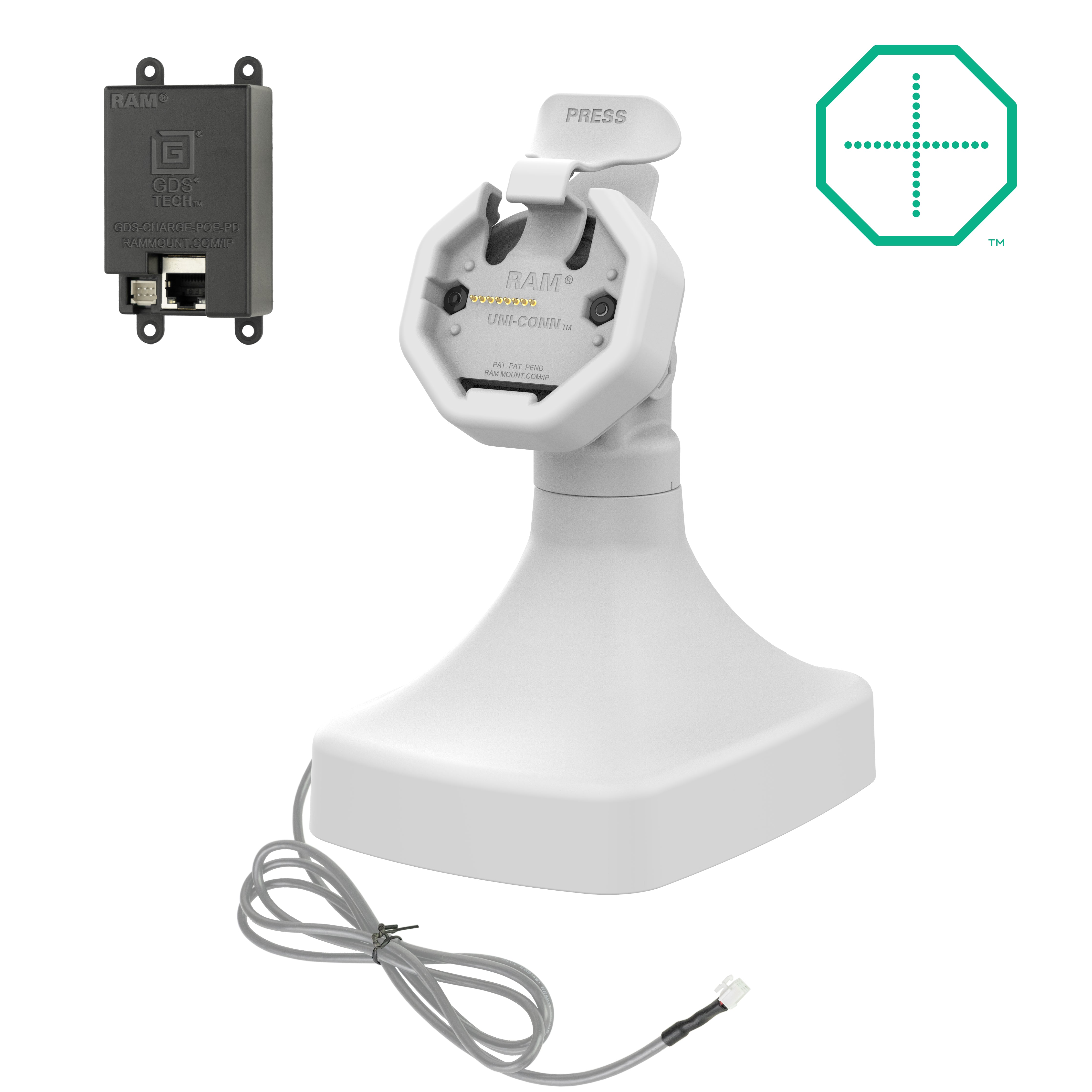 GDS® Uni Conn™ Powered Tilt & Swivel Dock with PoE - Gray (RAM GDS DOCK D14 U3E GRY) | Universal Laptop Mount for Office & Home Workspace