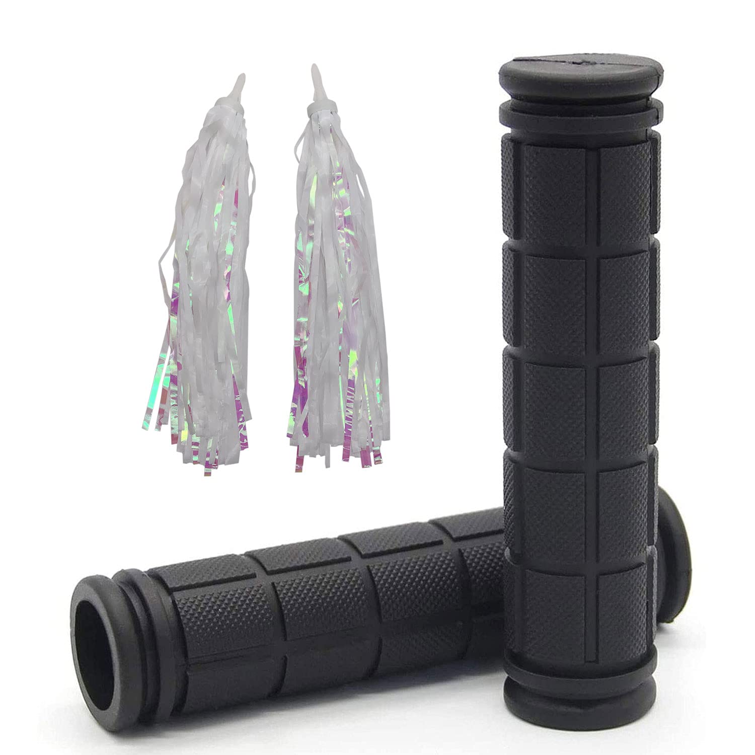 Non-Slip Soft Rubber Bike Handlebar Grips with Tassel Streamers for Kids - Durable MTB BMX Scooter Cruiser Bicycle Replacement Parts - Perfect for Mountain Biking, Commuting & Kids' Bicycles