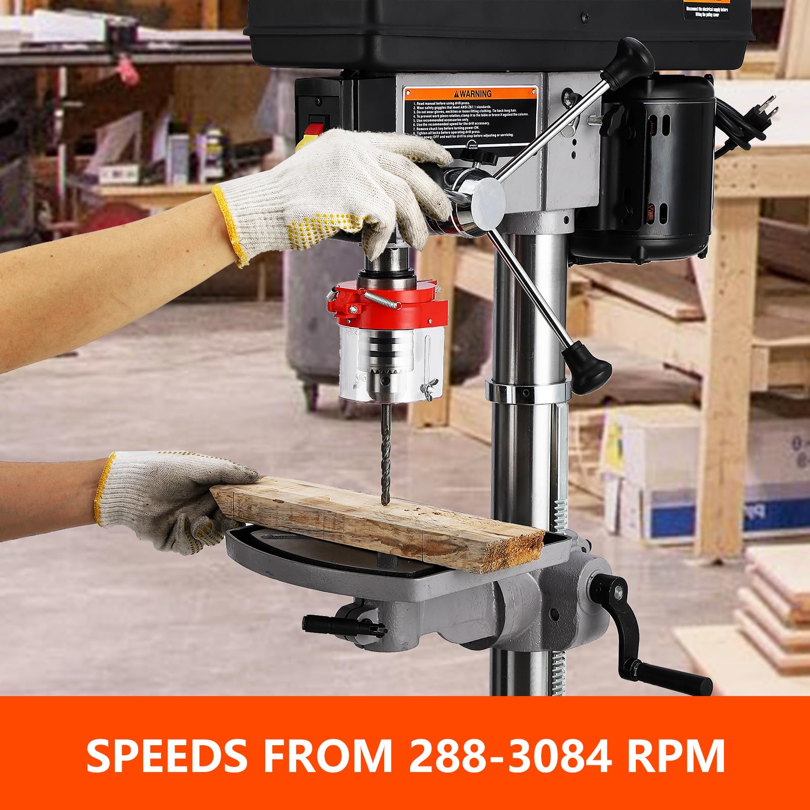 GARVEE 13 Inch Benchtop Drill Press - 7.5 Amp 120V Variable Speed (288-3084 RPM) Cast Iron Construction with 0-45° Tilting Worktable for Wood & Metal Drilling | Perfect for DIY Projects, Woodworking, Metal Fabrication & Home Workshops