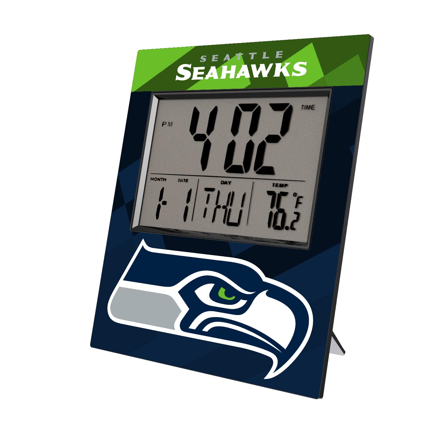 NFL Cross Hatch Digital Desk Clock - Stylish LED Alarm Clock with Date & Temperature Display - Perfect for Office, Home, and Sports Fan Gifts