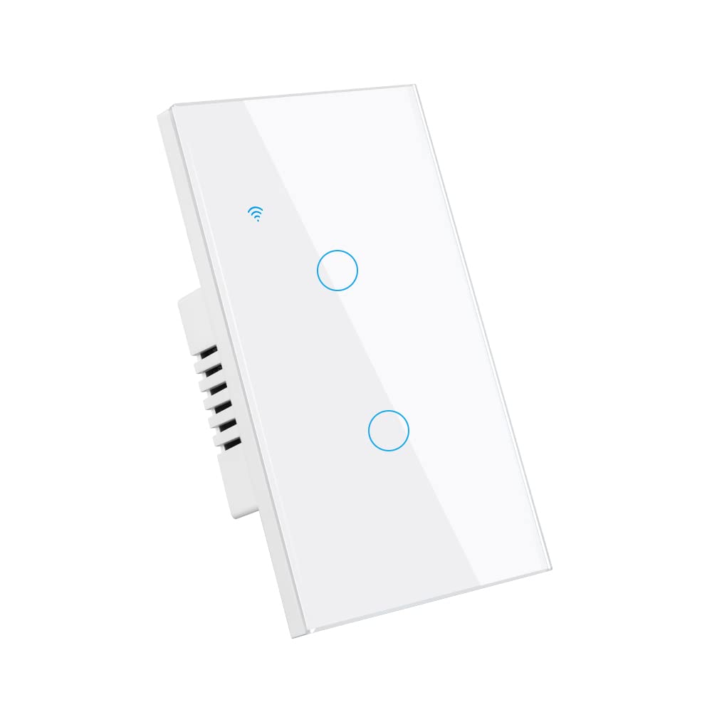 Smart Light Switch with WiFi & Touch Control - HomeKit, Alexa, Google Assistant Compatible, No Hub Required, Glass Panel Design, 2 Gang, White | Perfect for Modern Homes & Smart Lighting Automation